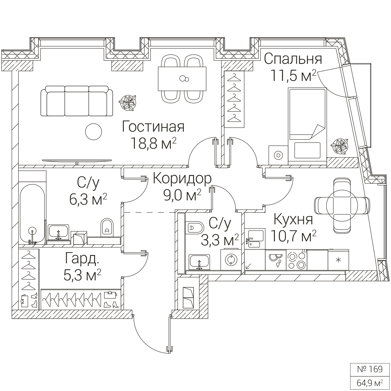Официальная планировка SEZAR FUTURE, 64,9 м²