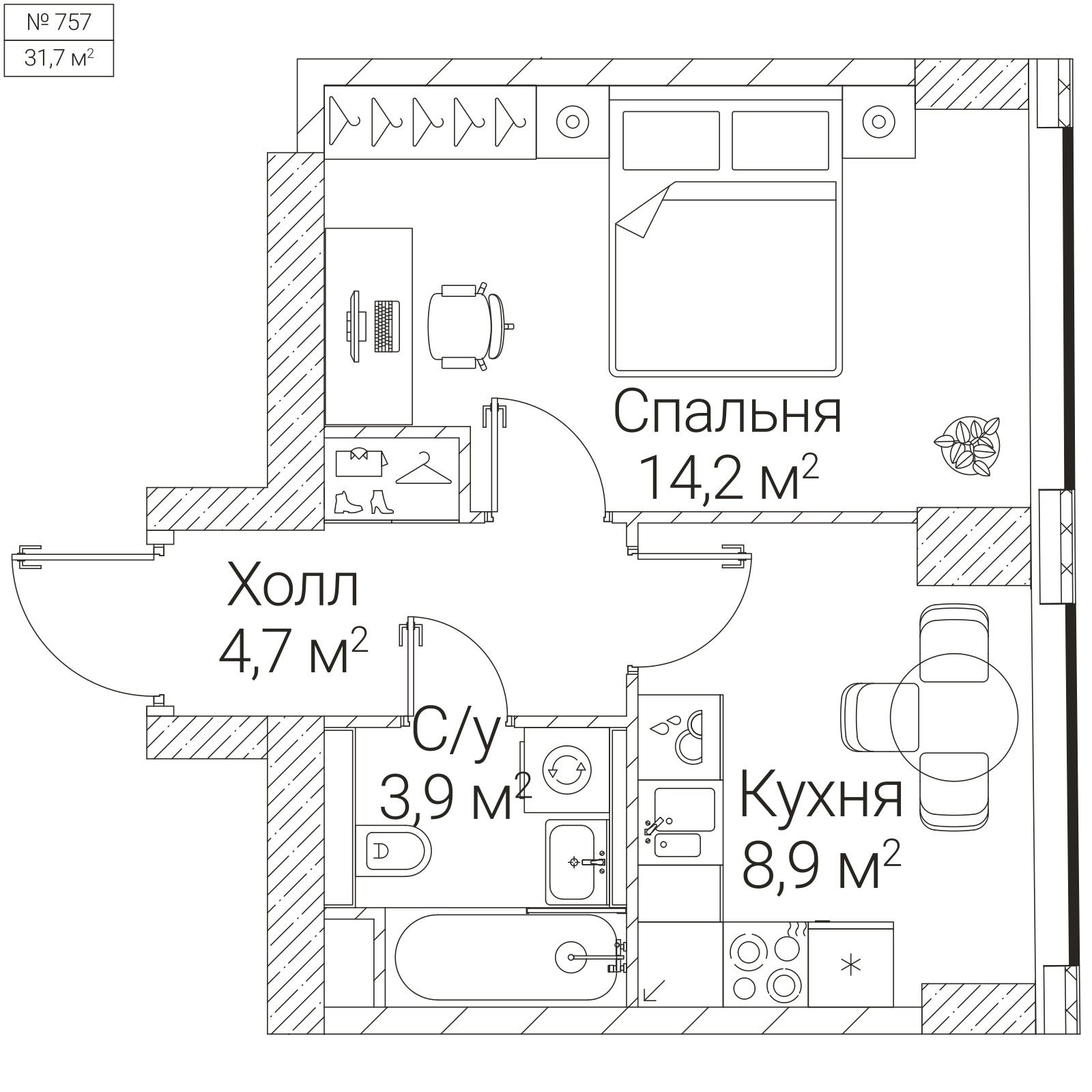 Официальная планировка SEZAR FUTURE, 31,7 м²