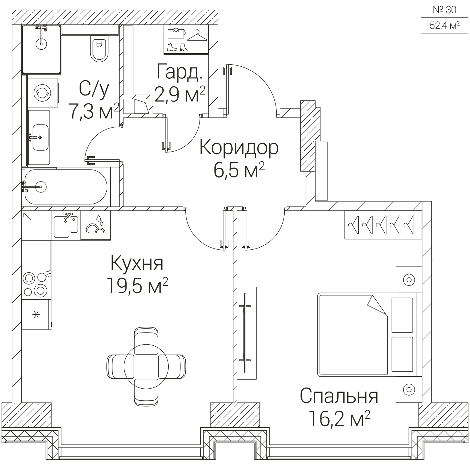 Официальная планировка SEZAR FUTURE, 52,4 м²