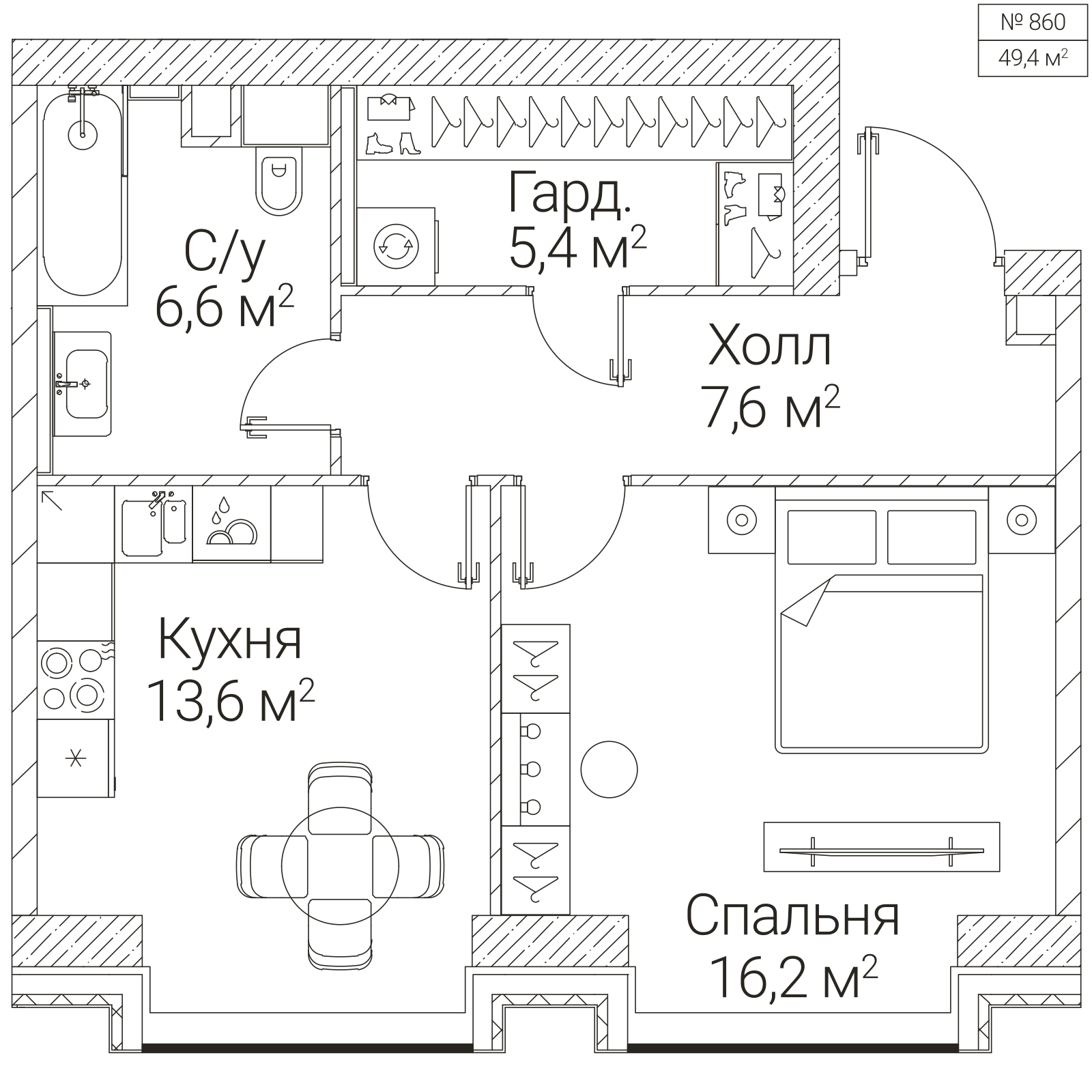 Официальная планировка SEZAR FUTURE, 49,4 м²
