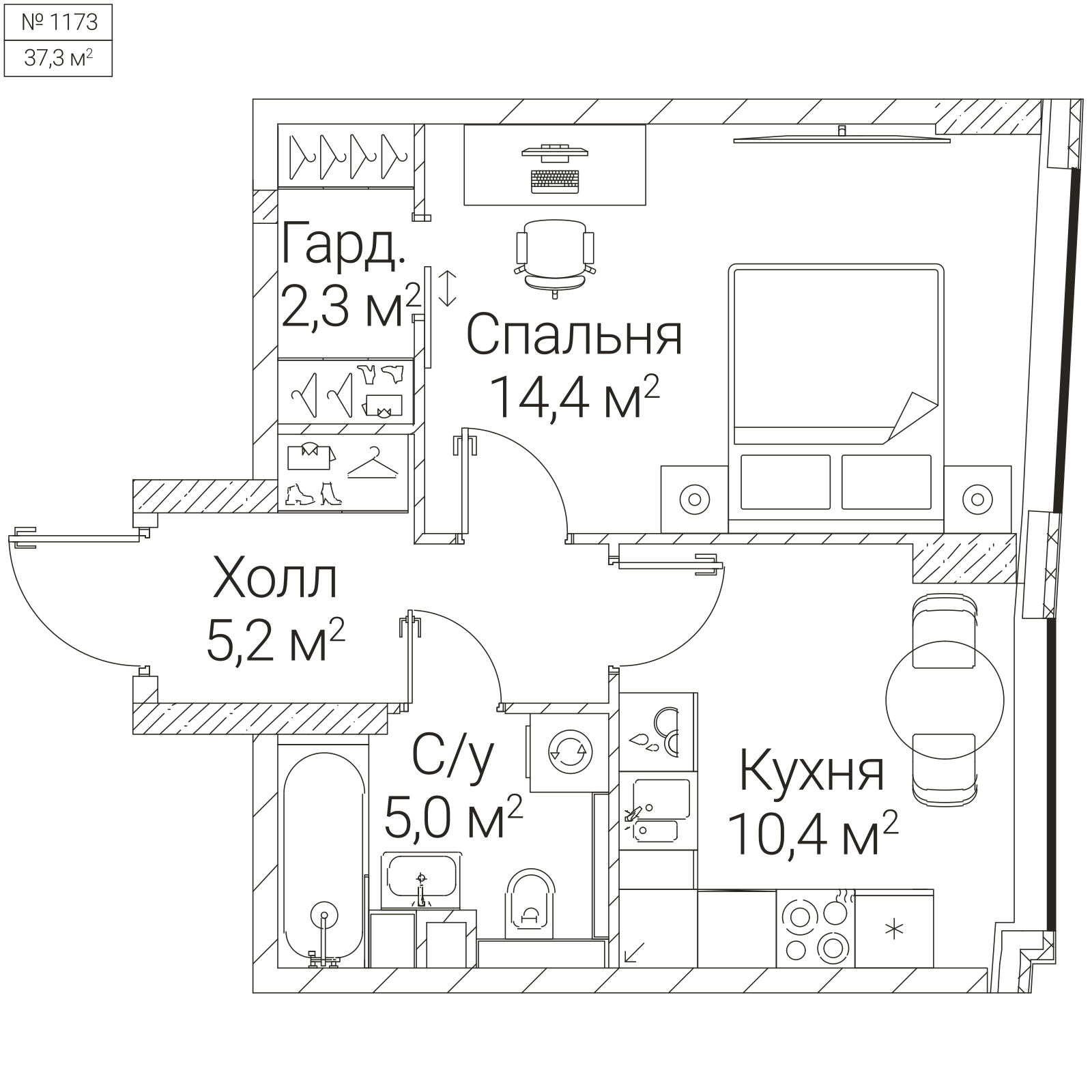 Официальная планировка SEZAR FUTURE, 37,3 м²