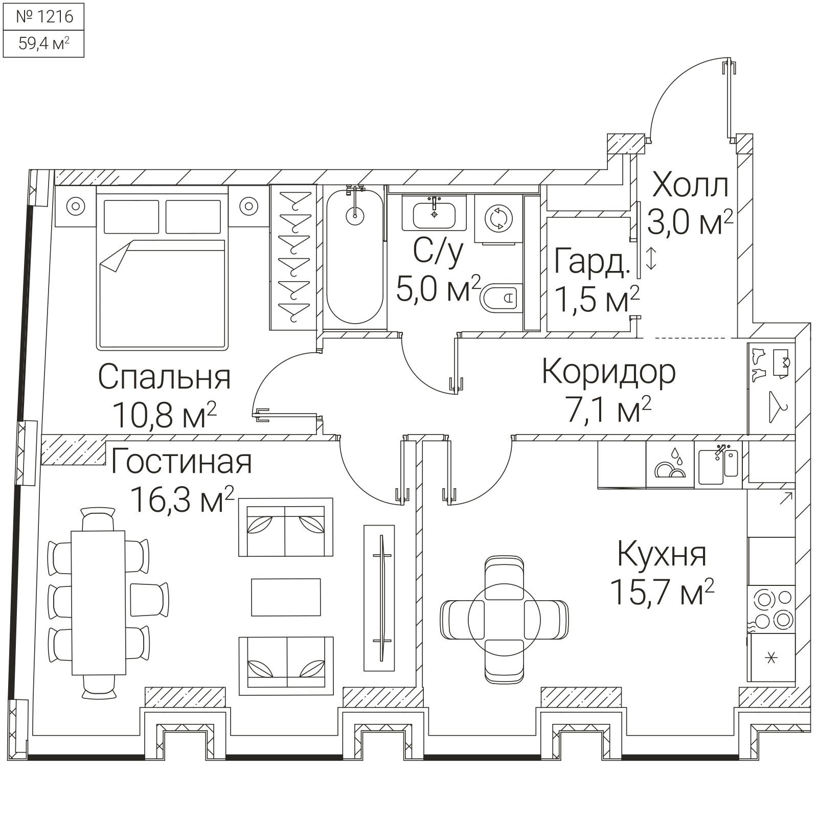 Официальная планировка SEZAR FUTURE, 59,4 м²