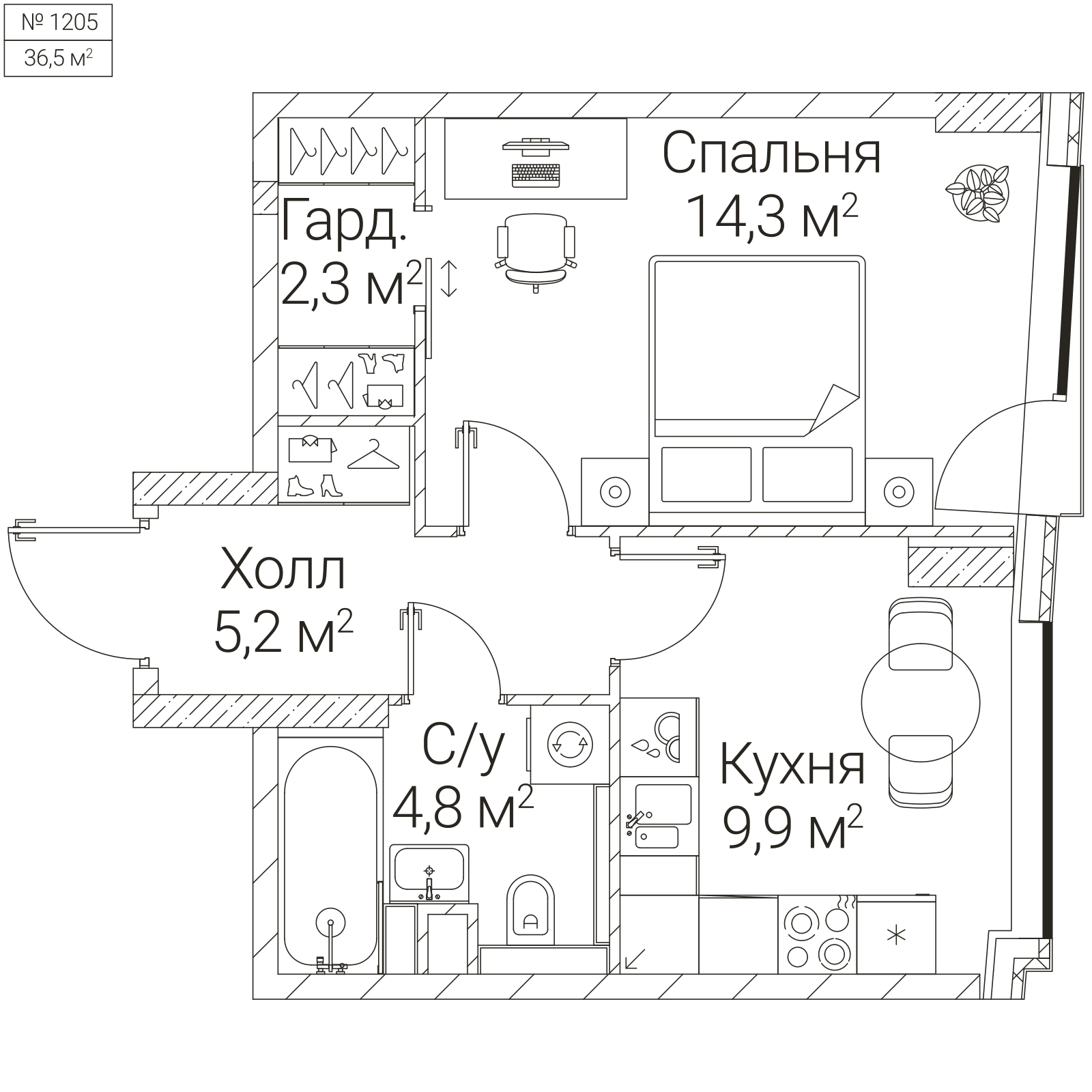 Официальная планировка SEZAR FUTURE, 36,5 м²