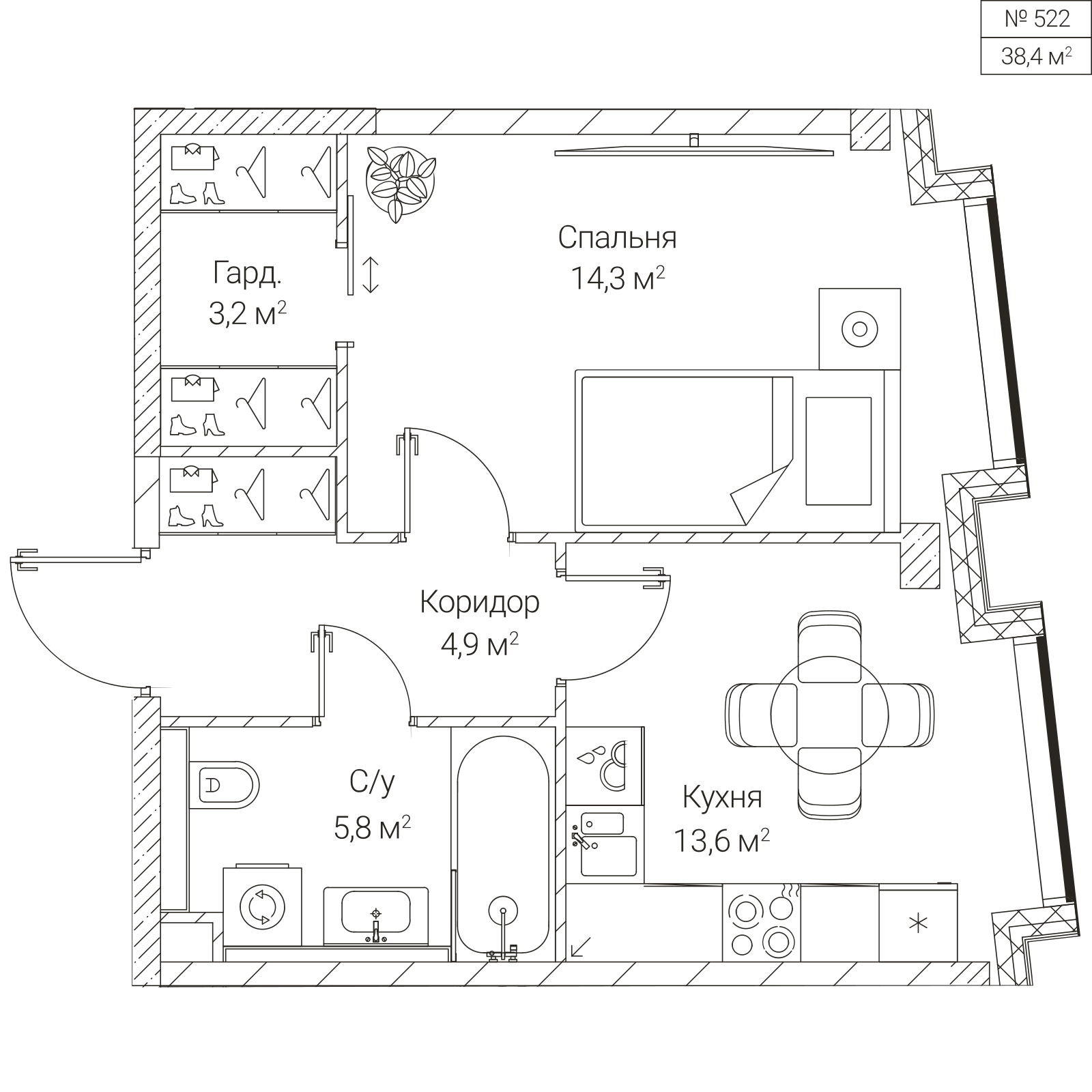 Официальная планировка SEZAR FUTURE, 38,4 м²