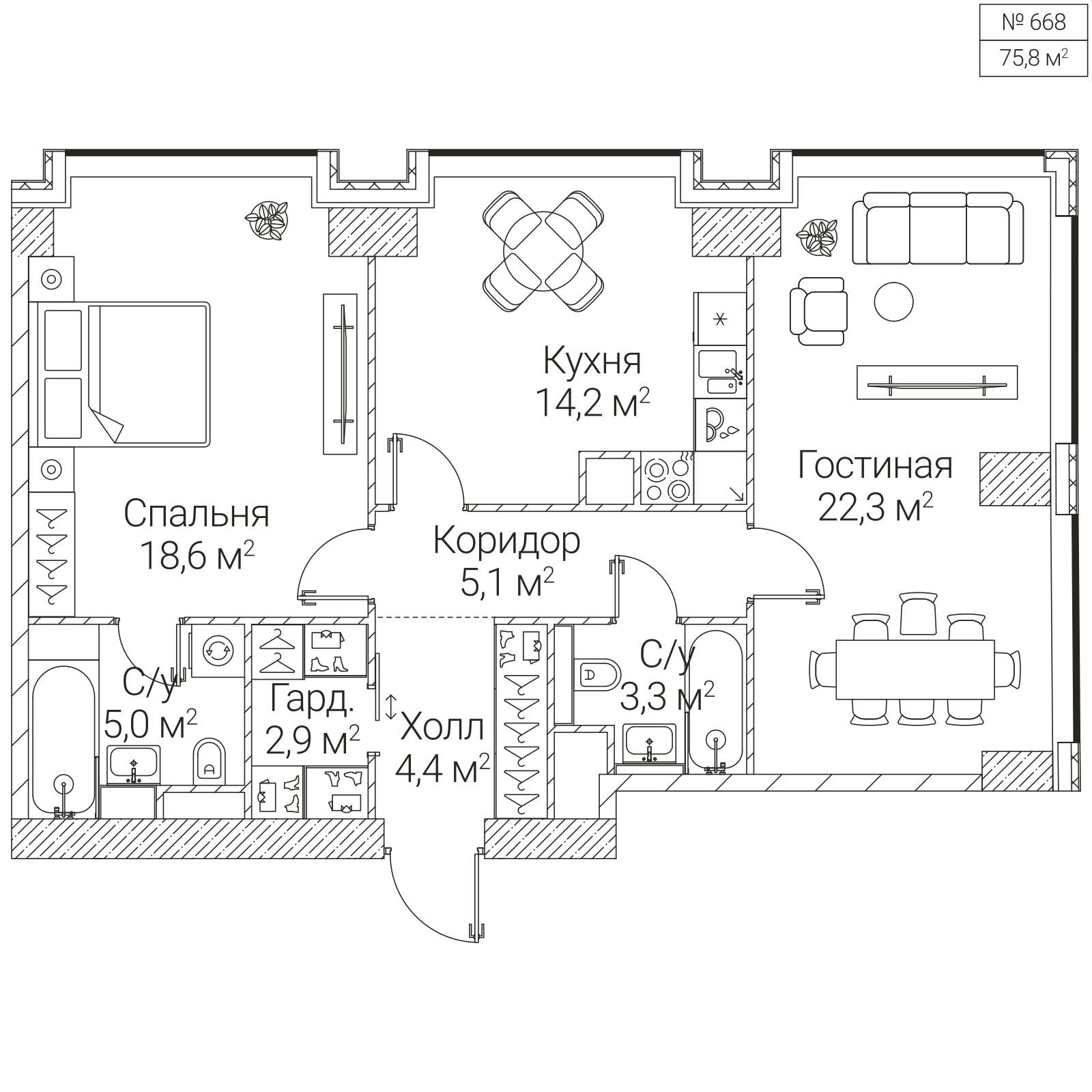 Официальная планировка SEZAR FUTURE, 75,8 м²