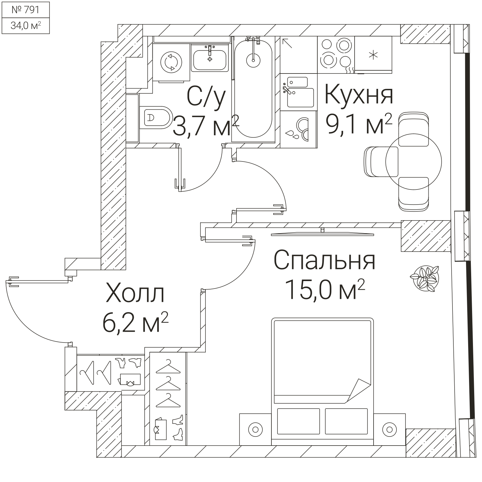 Официальная планировка SEZAR FUTURE, 34 м²