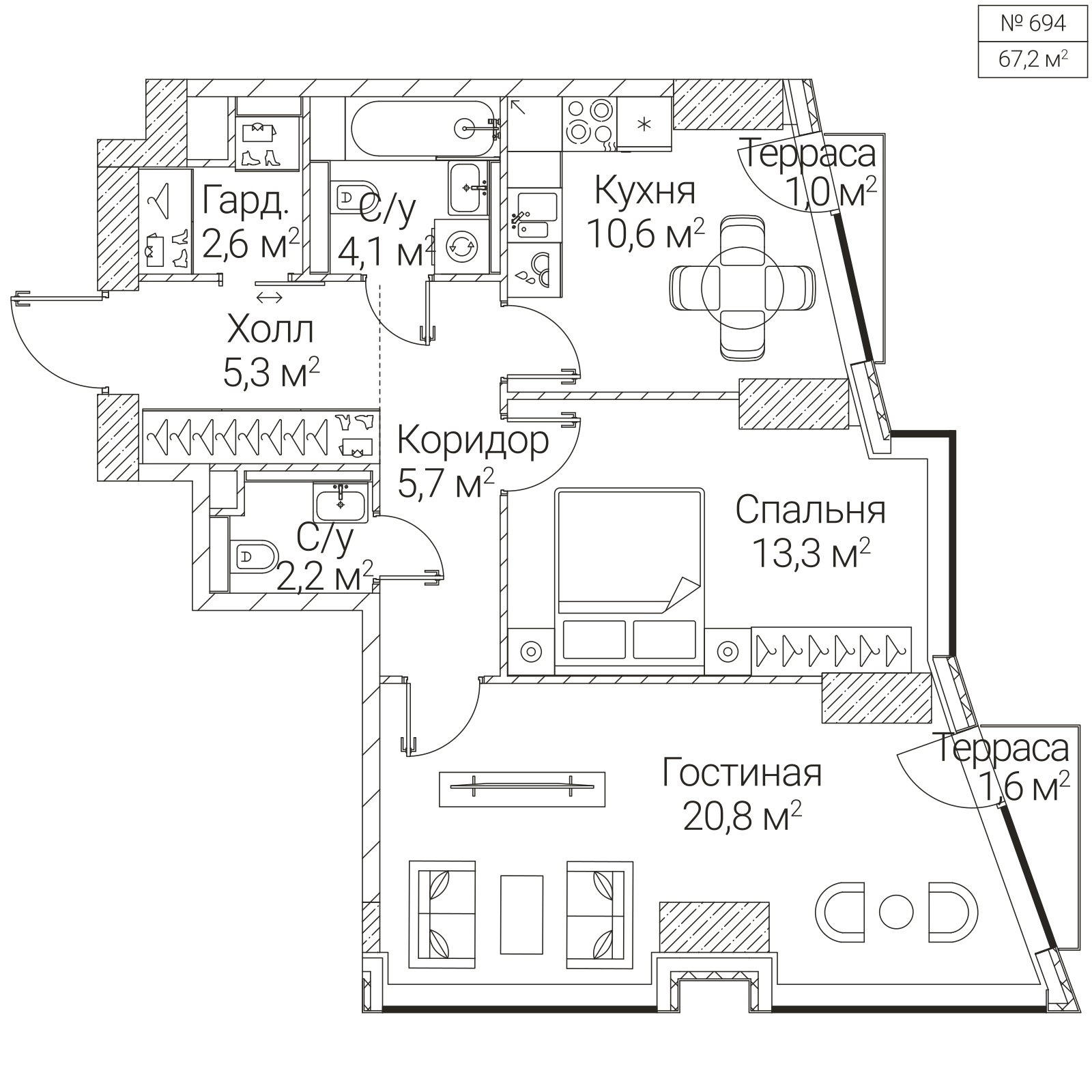 Официальная планировка SEZAR FUTURE, 65,4 м²