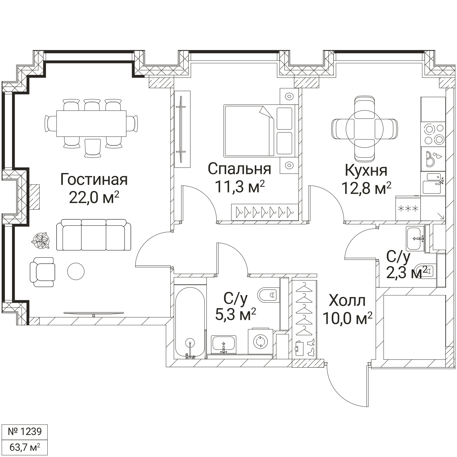 Официальная планировка SEZAR FUTURE, 63,7 м²