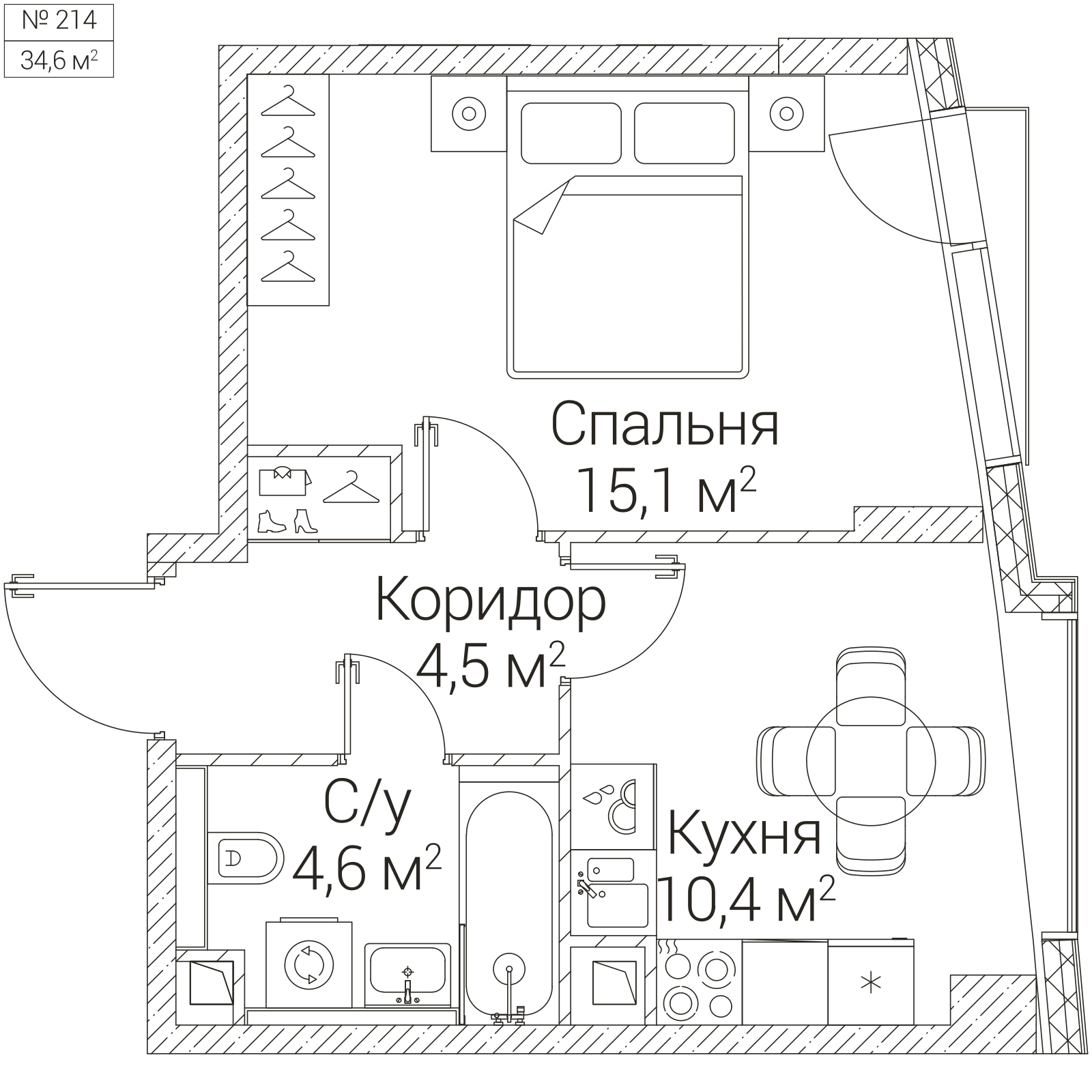 Официальная планировка SEZAR FUTURE, 34,6 м²