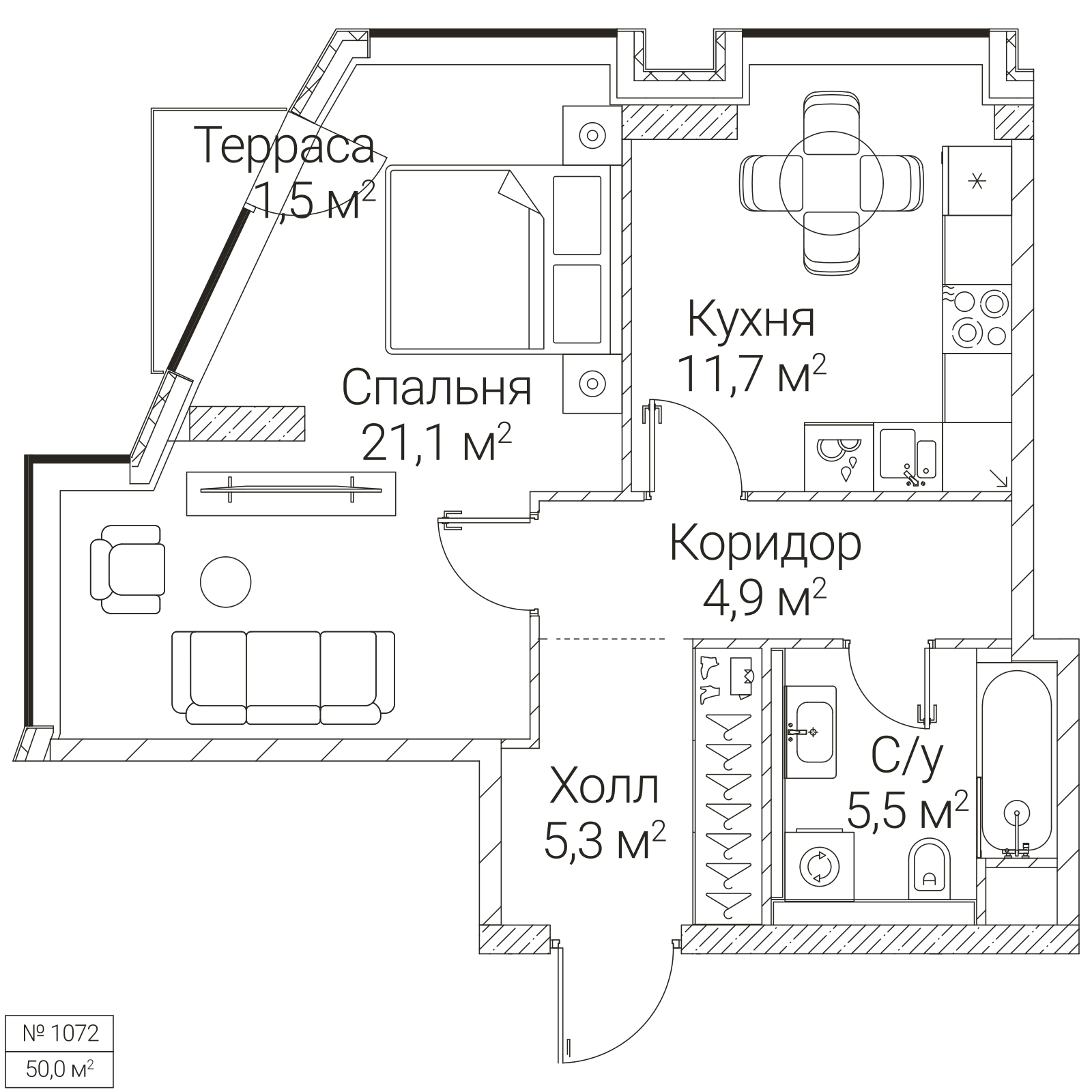 Официальная планировка SEZAR FUTURE, 49 м²