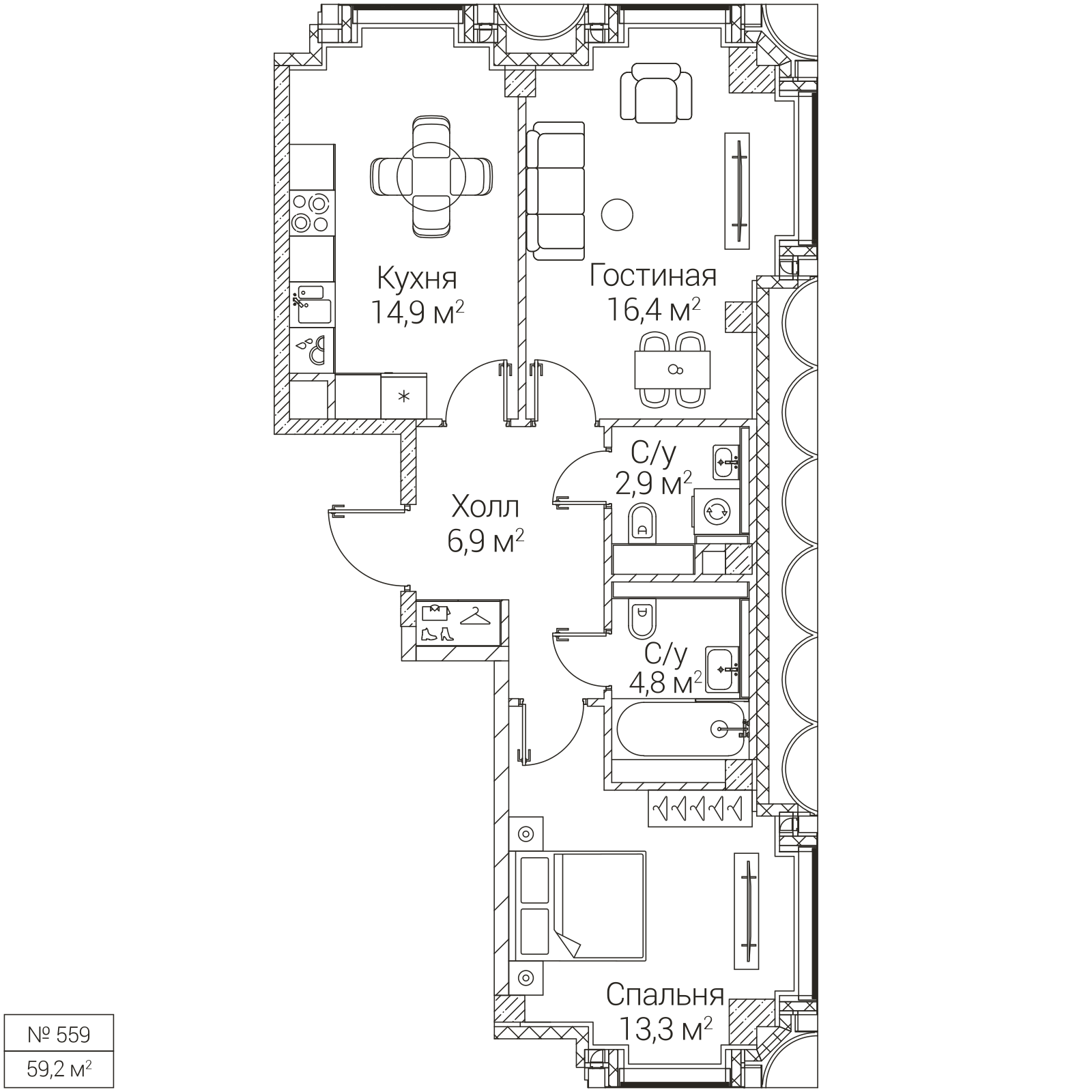 Официальная планировка SEZAR FUTURE, 59,2 м²