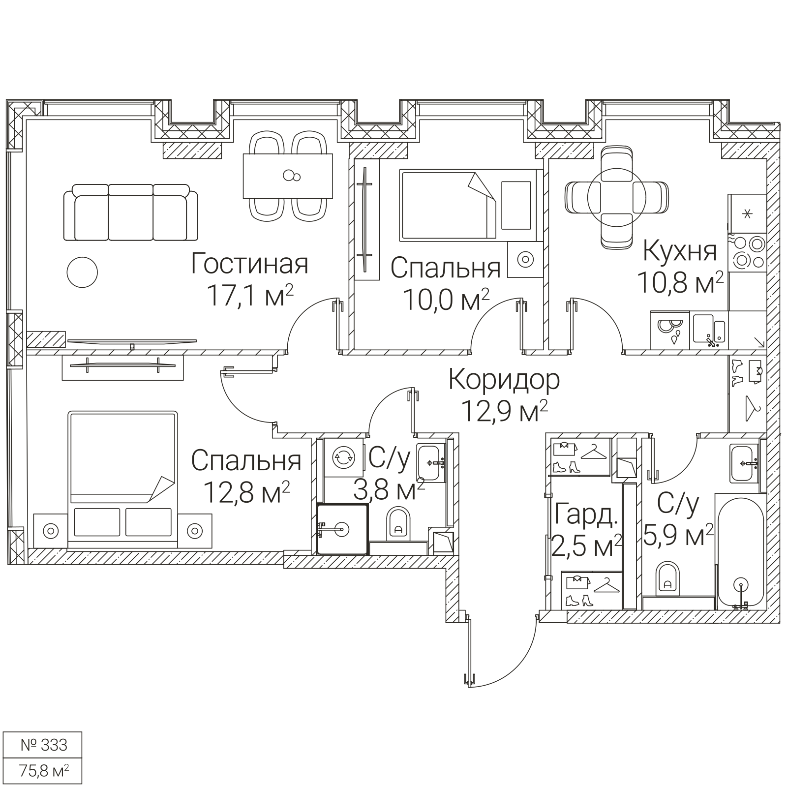 Официальная планировка SEZAR FUTURE, 75,8 м²