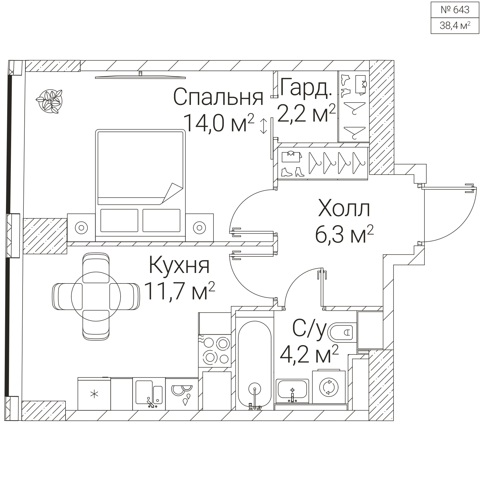 Официальная планировка SEZAR FUTURE, 38,4 м²