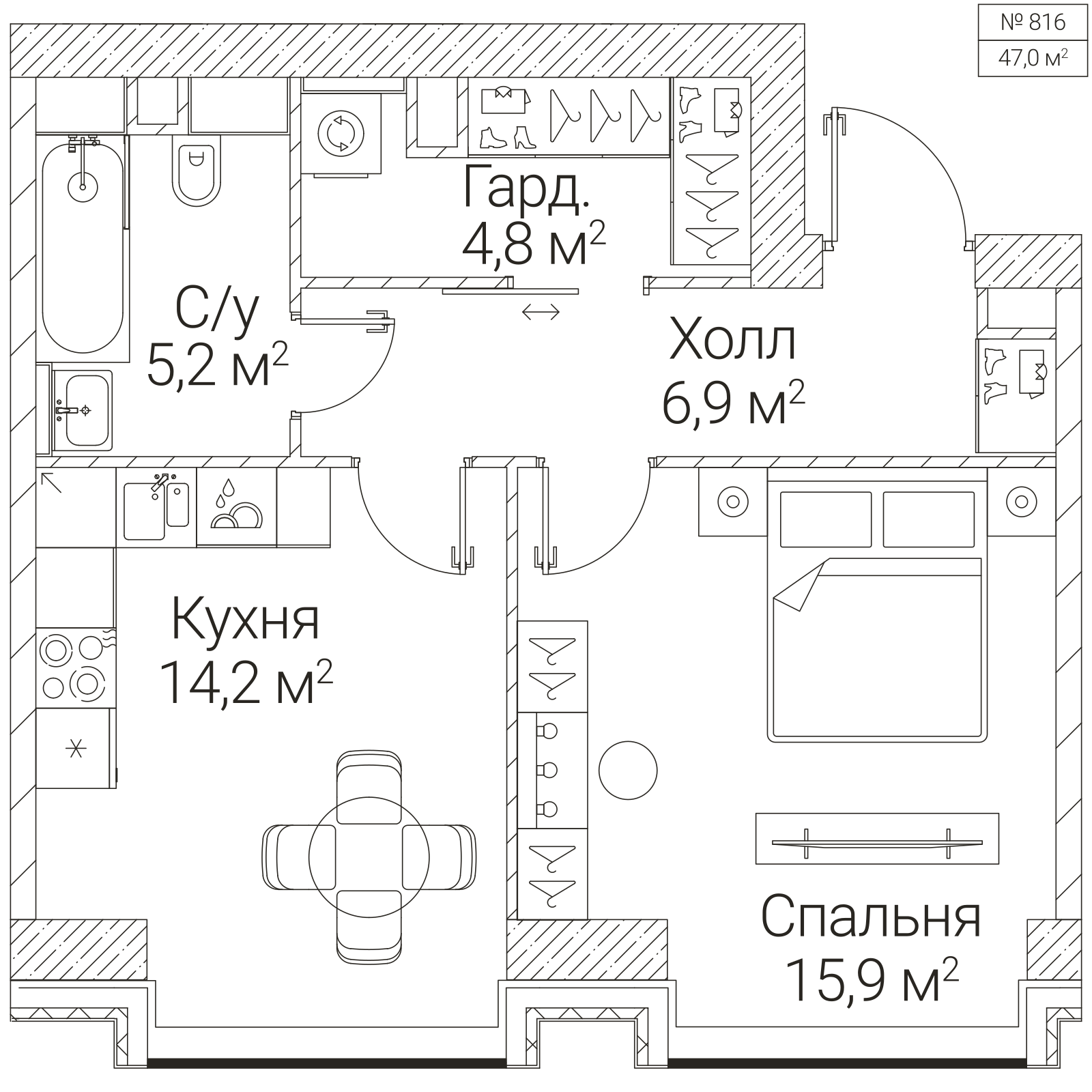 Официальная планировка SEZAR FUTURE, 47 м²