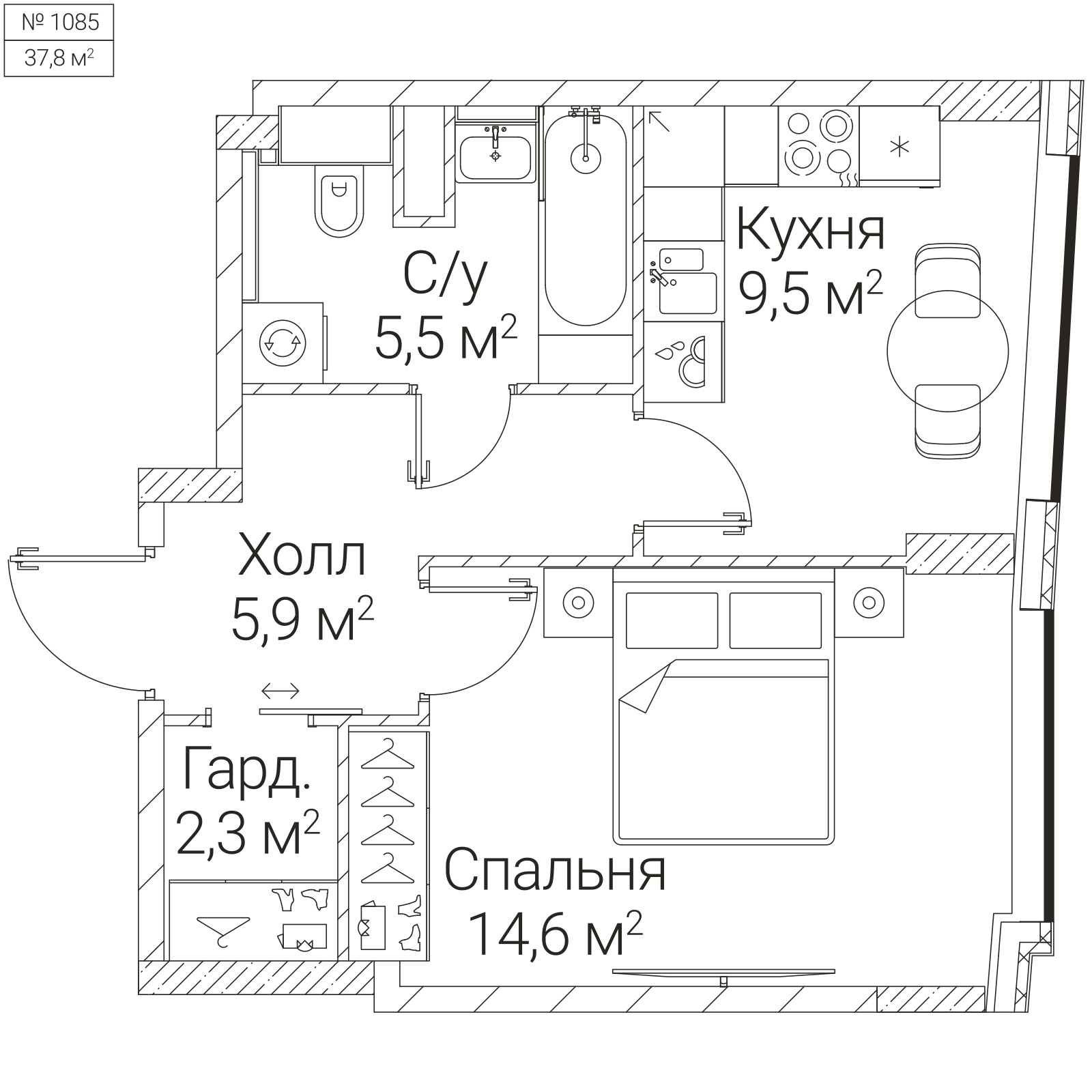 Официальная планировка SEZAR FUTURE, 37,8 м²