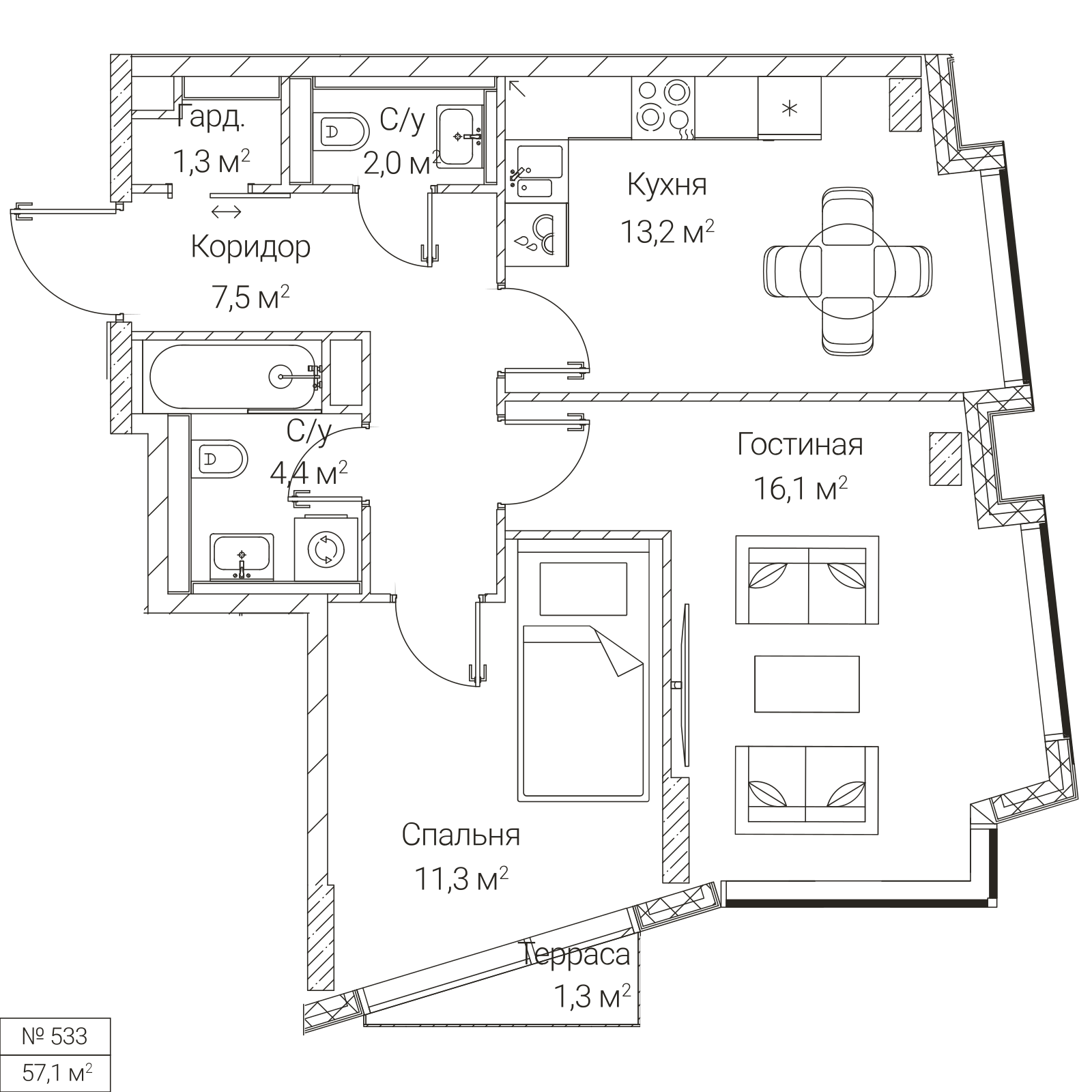 Официальная планировка SEZAR FUTURE, 56,2 м²
