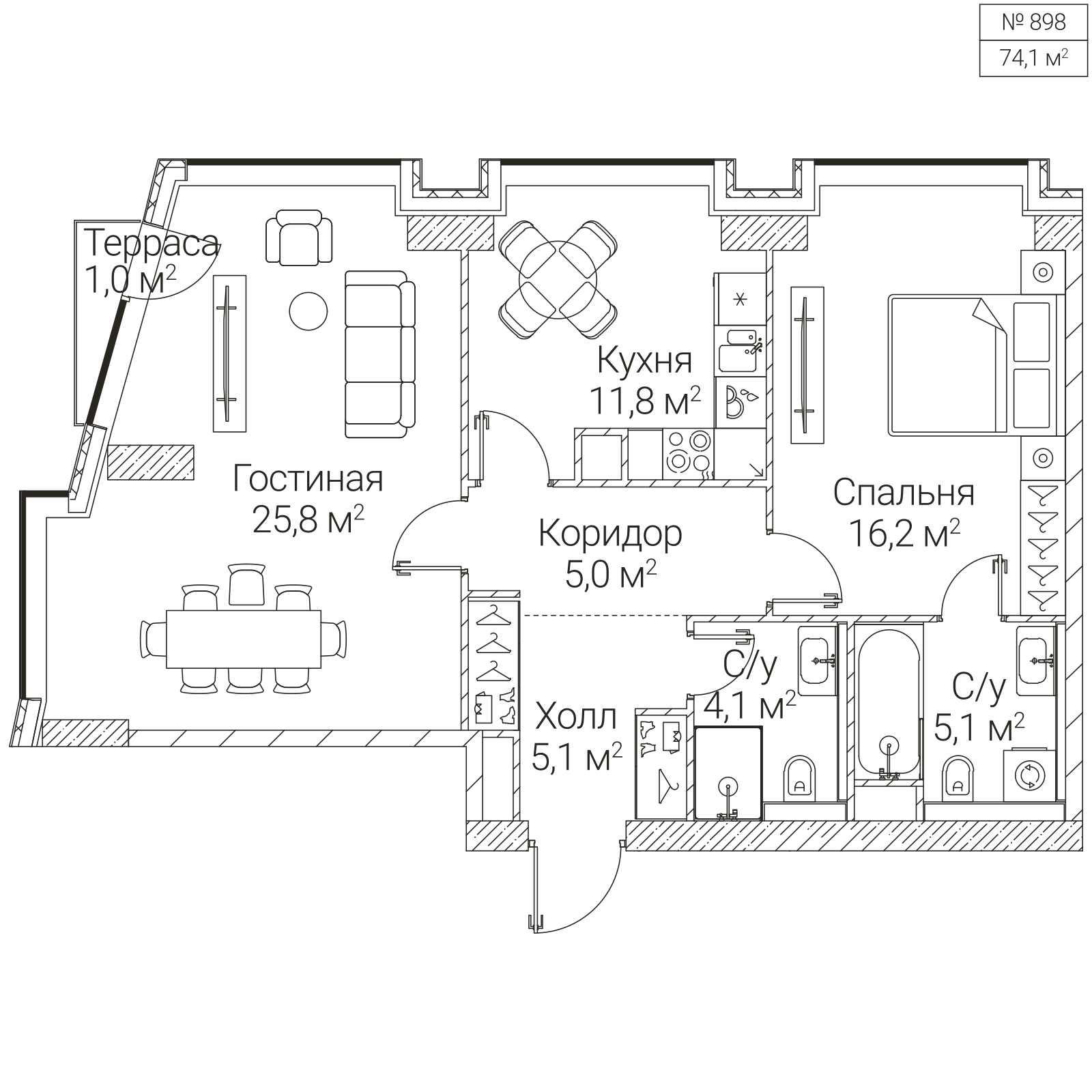 Официальная планировка SEZAR FUTURE, 73,4 м²
