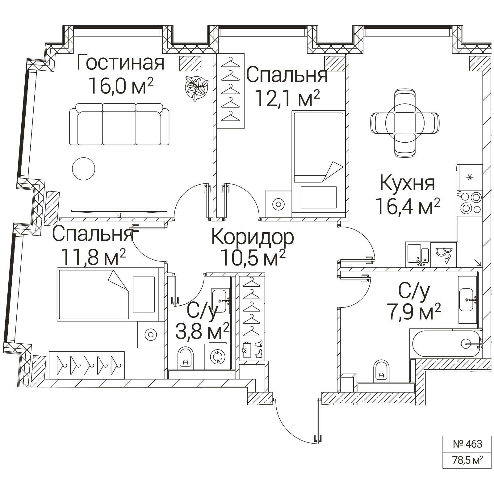 Официальная планировка SEZAR FUTURE, 78,5 м²