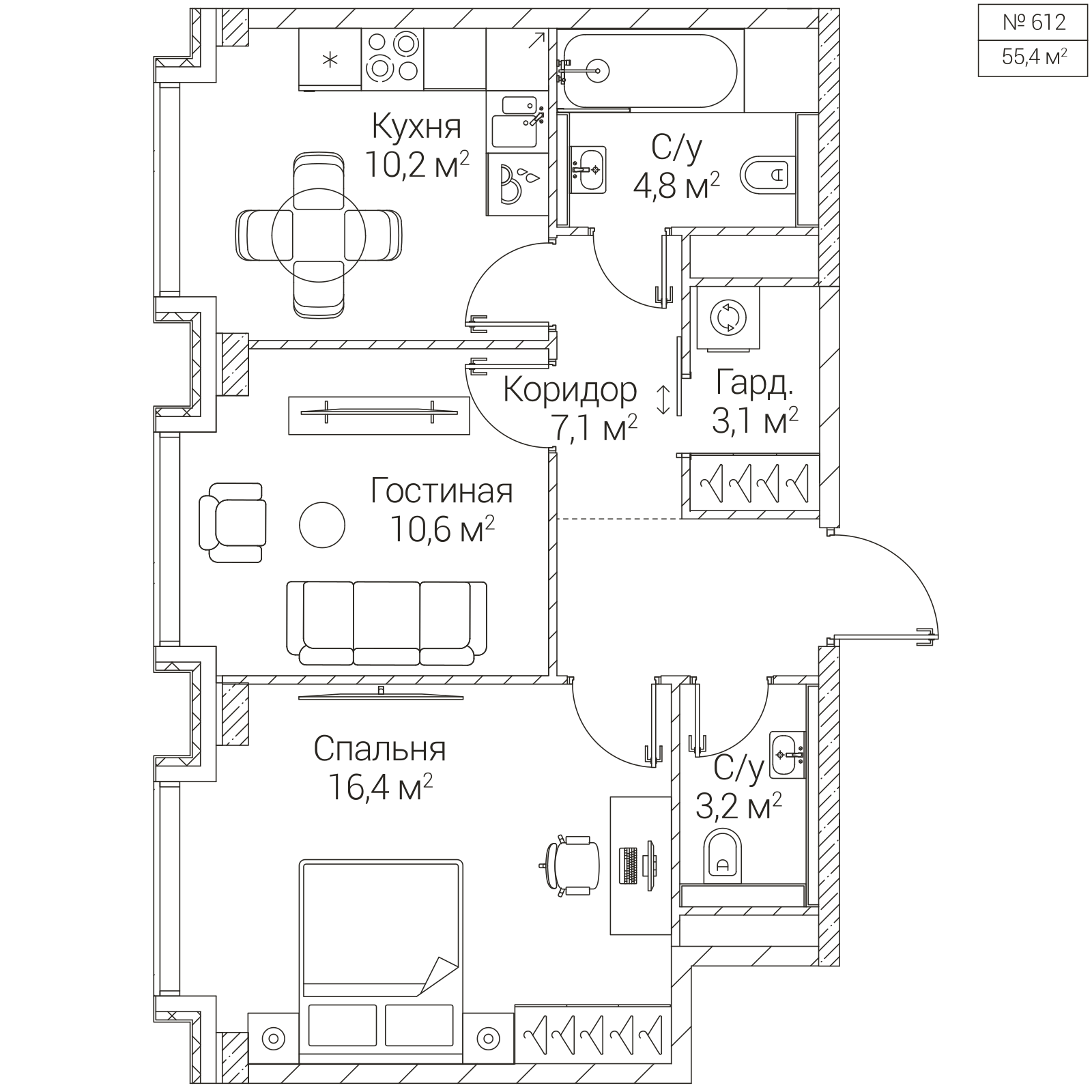 Официальная планировка SEZAR FUTURE, 55,4 м²