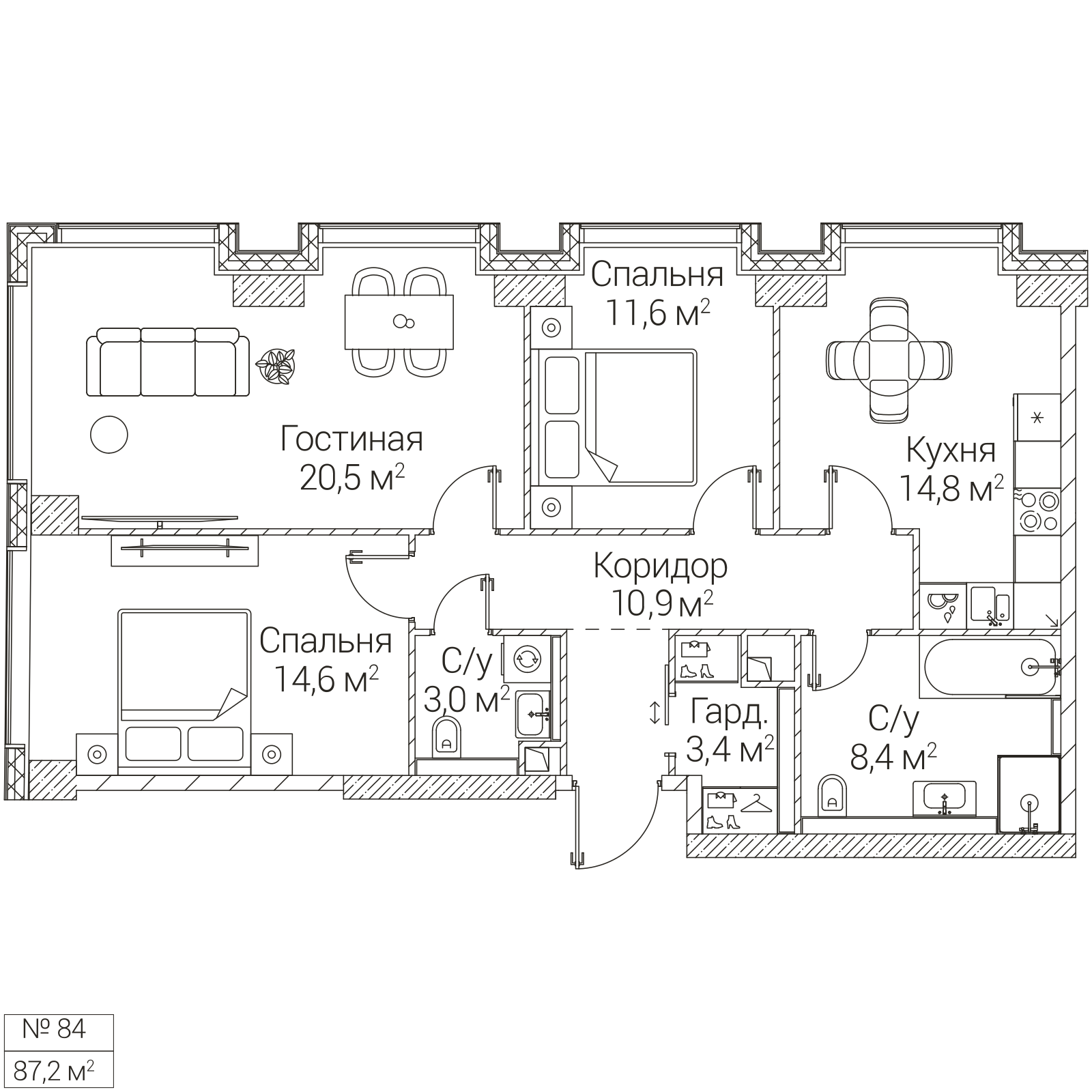 Официальная планировка SEZAR FUTURE, 87,2 м²