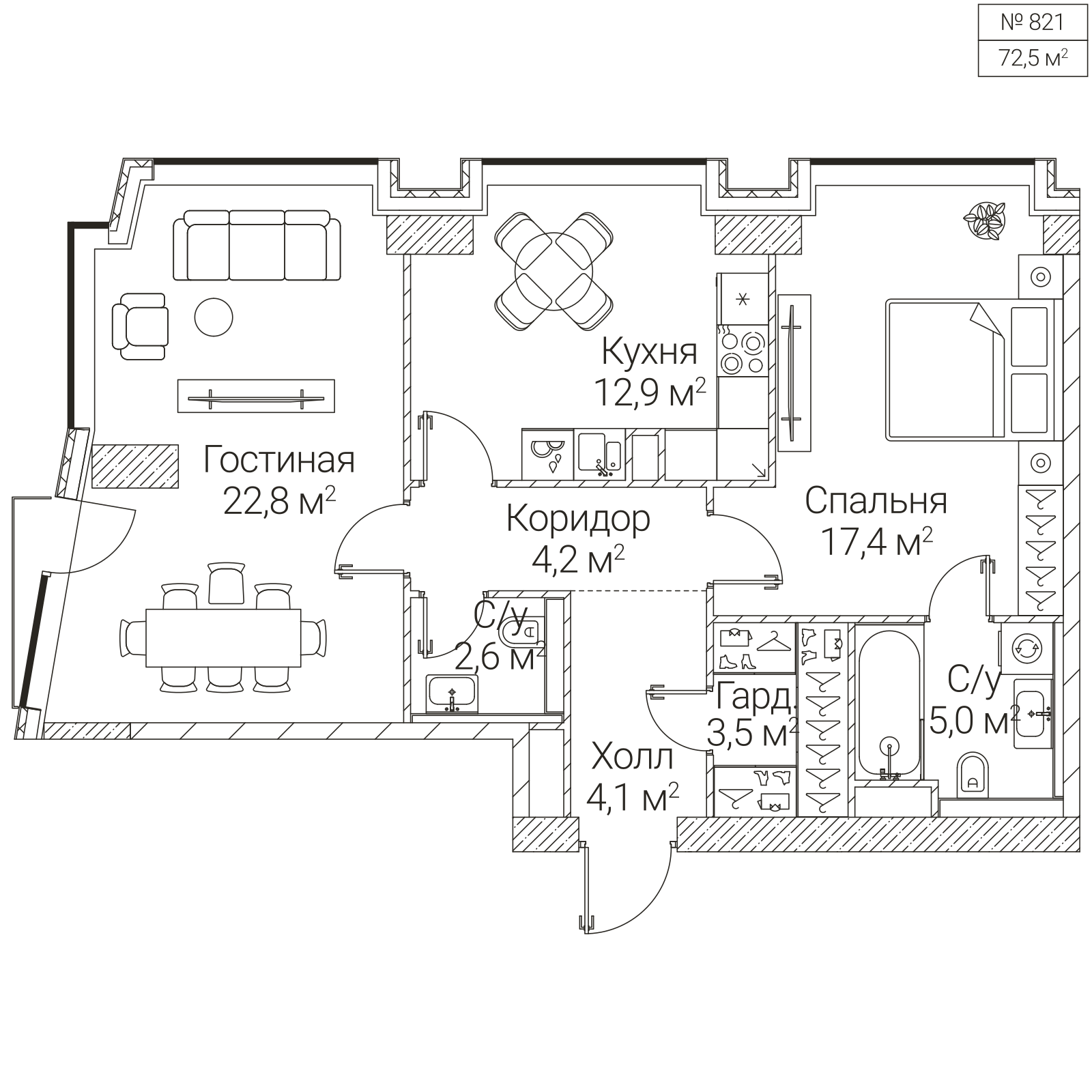 Официальная планировка SEZAR FUTURE, 72,5 м²