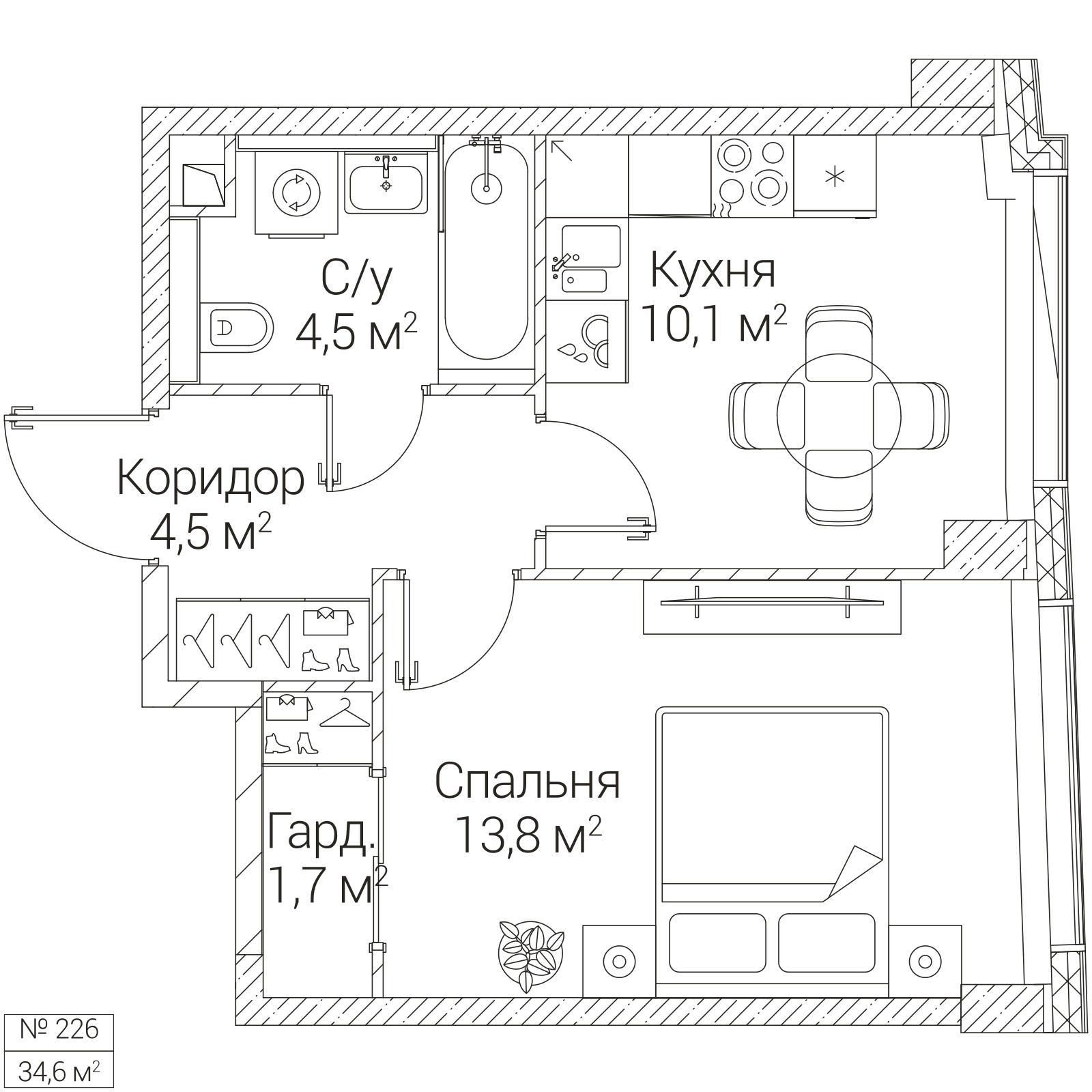 Официальная планировка SEZAR FUTURE, 34,6 м²