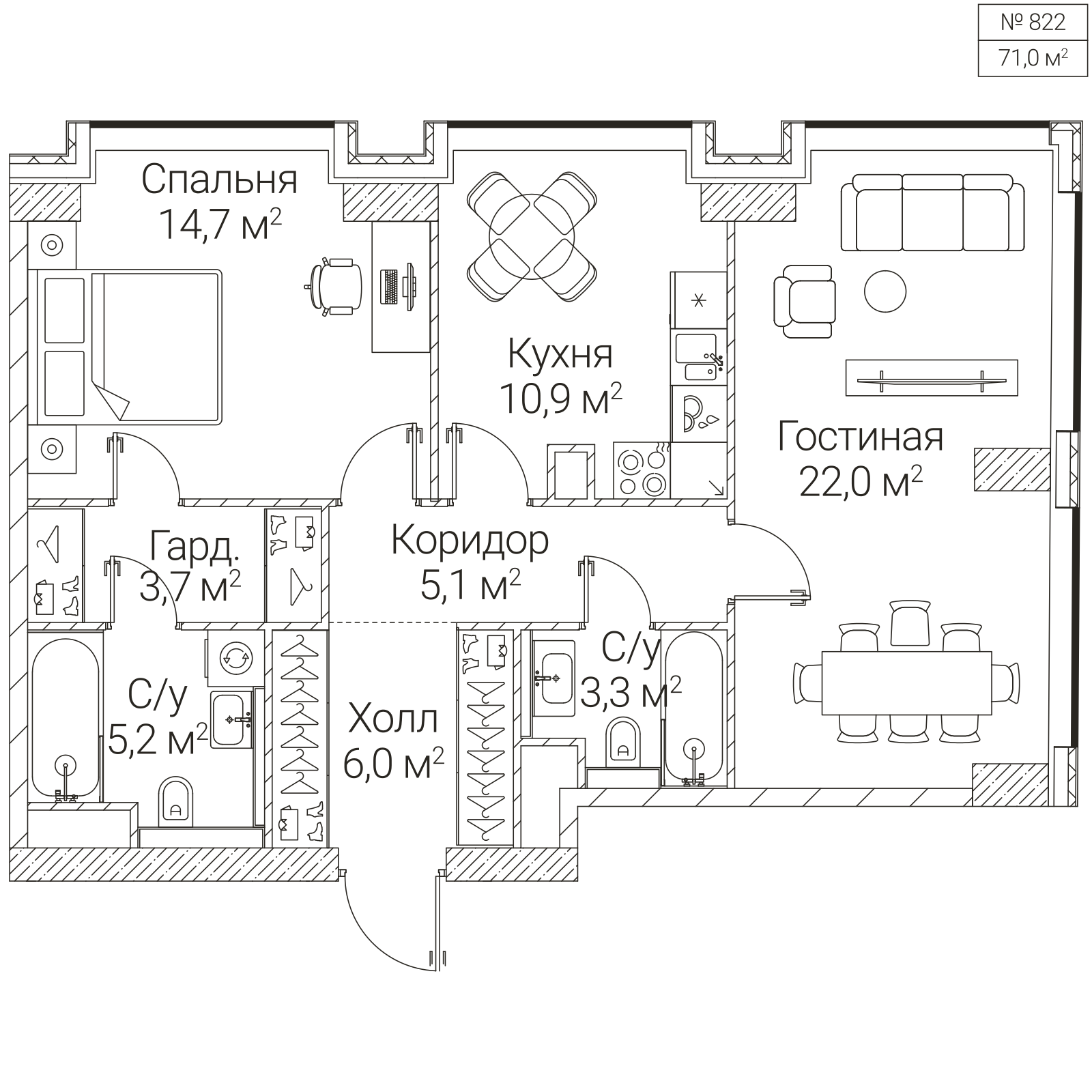 Официальная планировка SEZAR FUTURE, 71 м²