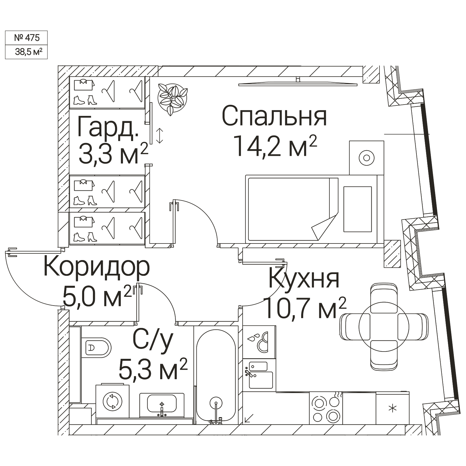 Официальная планировка SEZAR FUTURE, 38,5 м²