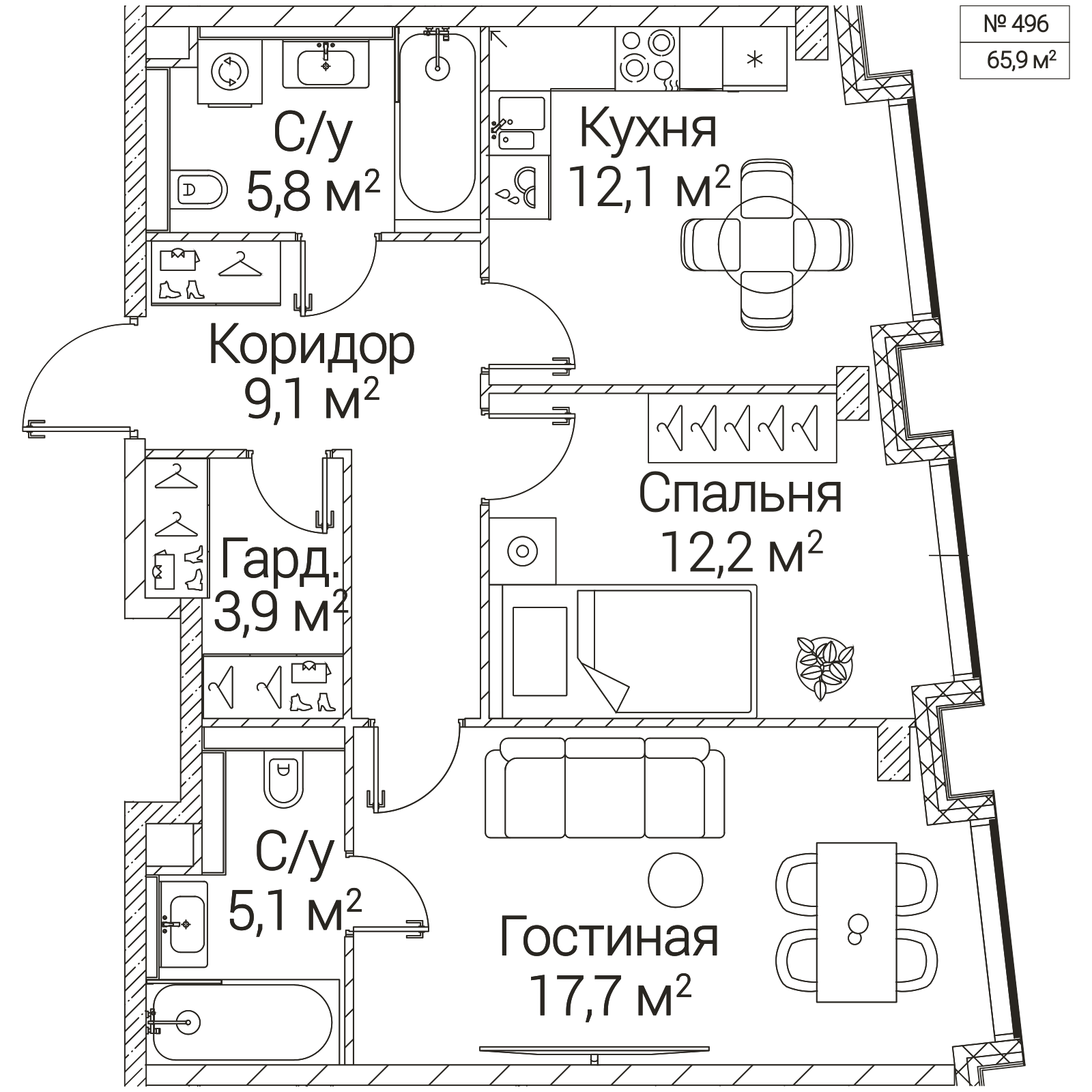 Официальная планировка SEZAR FUTURE, 65,9 м²