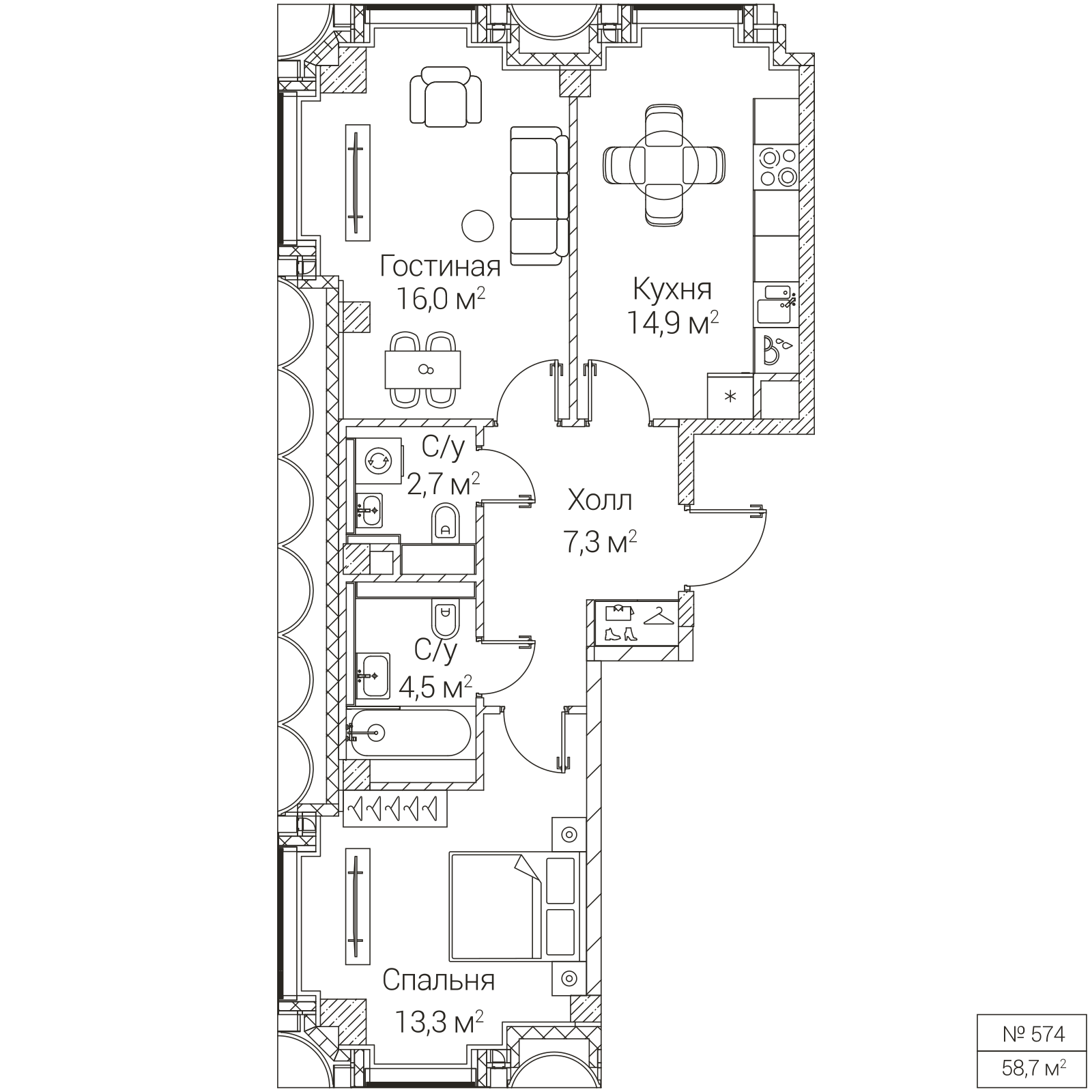 Официальная планировка SEZAR FUTURE, 58,7 м²