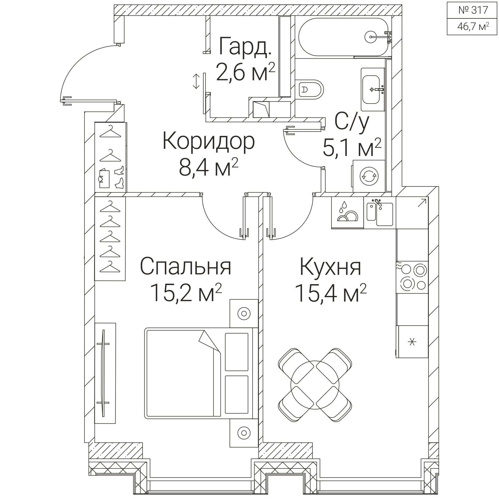 Официальная планировка SEZAR FUTURE, 46,7 м²