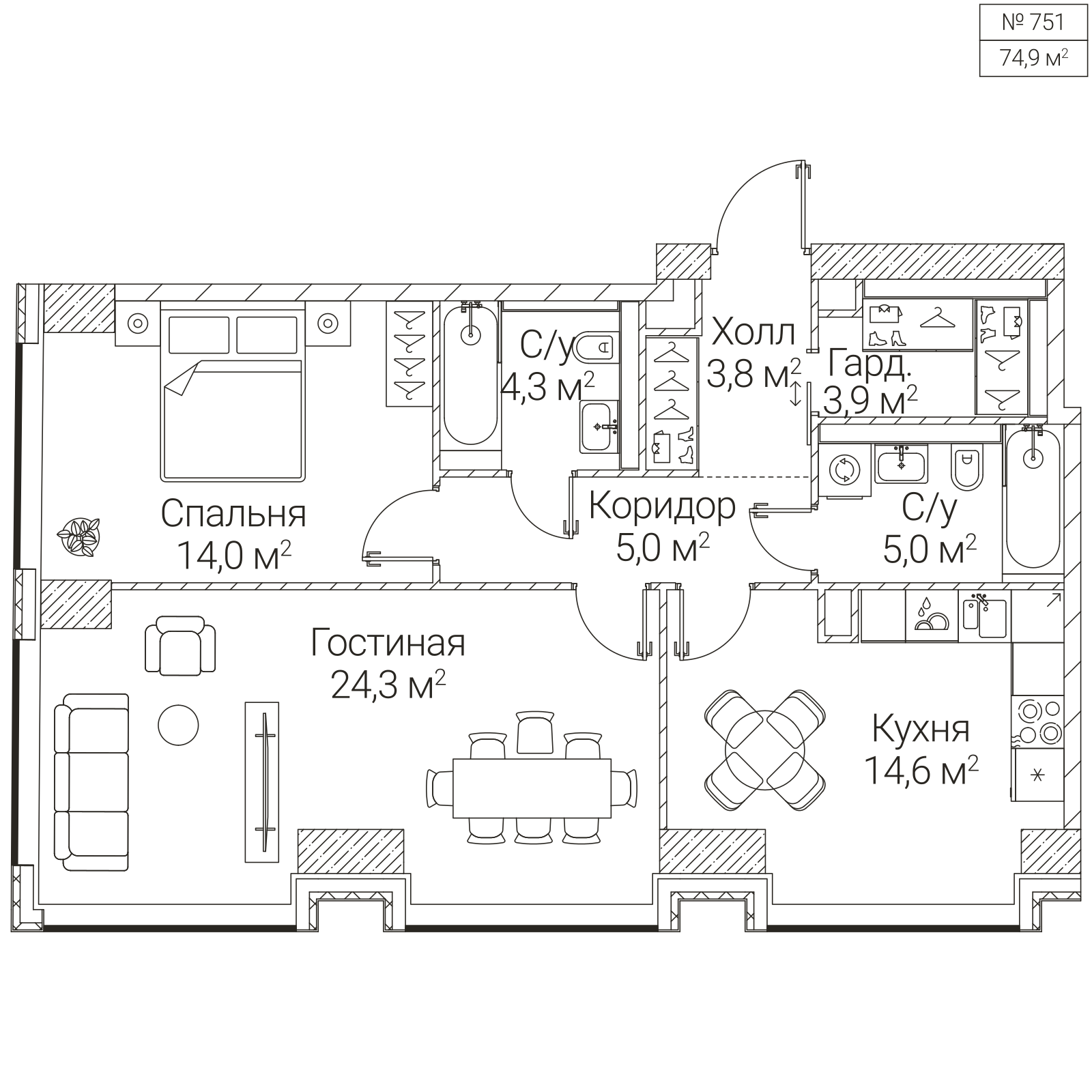 Официальная планировка SEZAR FUTURE, 74,9 м²