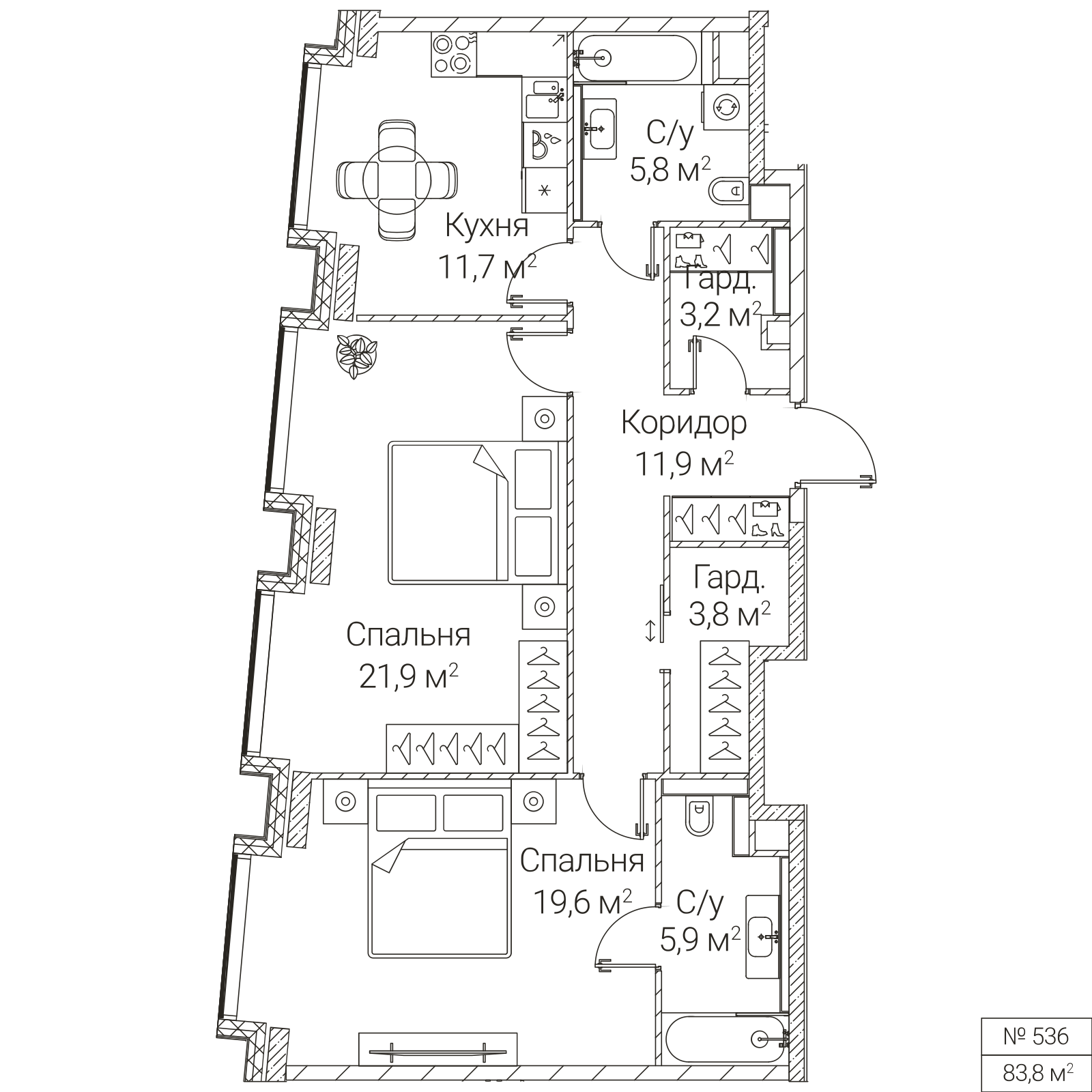 Официальная планировка SEZAR FUTURE, 83,8 м²