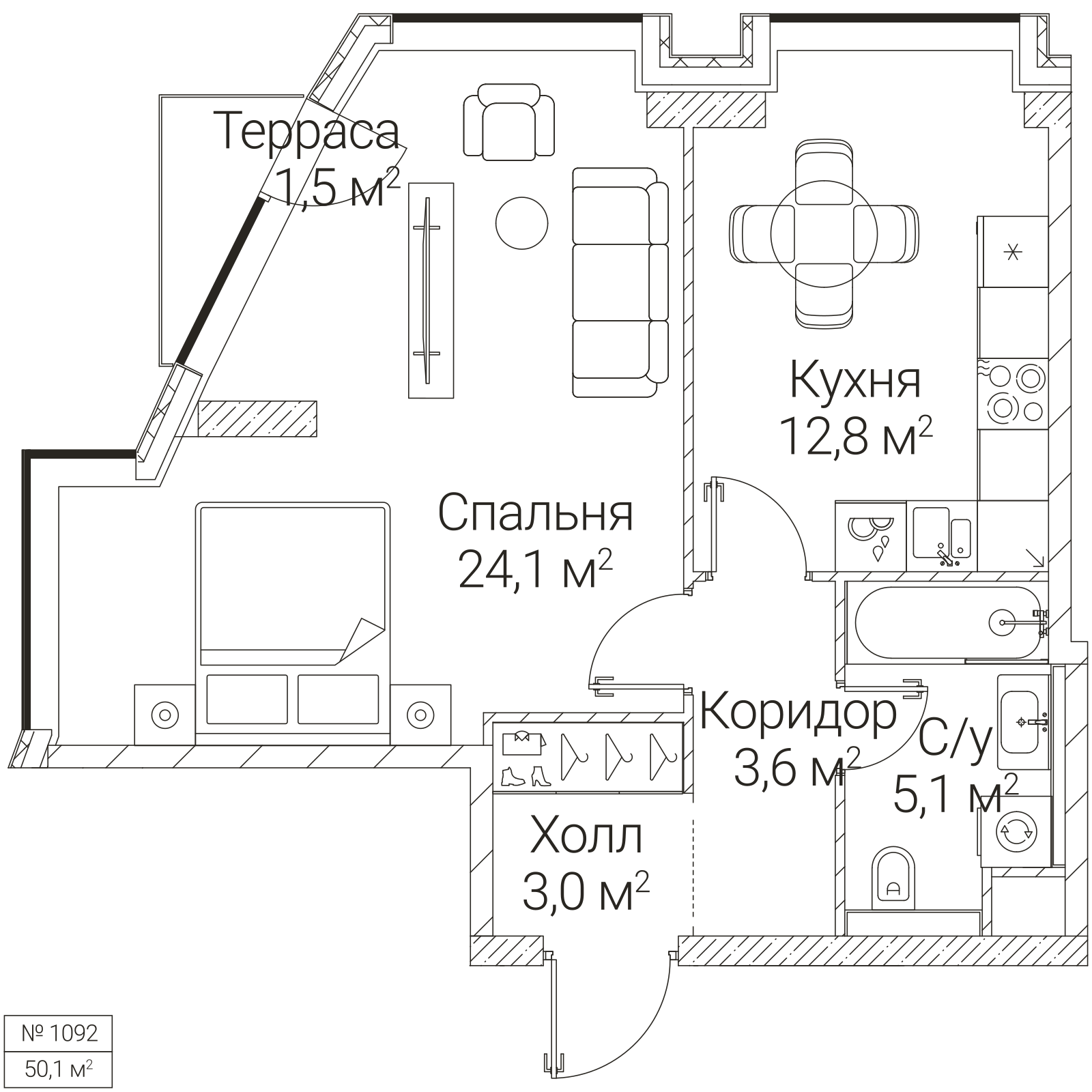 Официальная планировка SEZAR FUTURE, 49,1 м²
