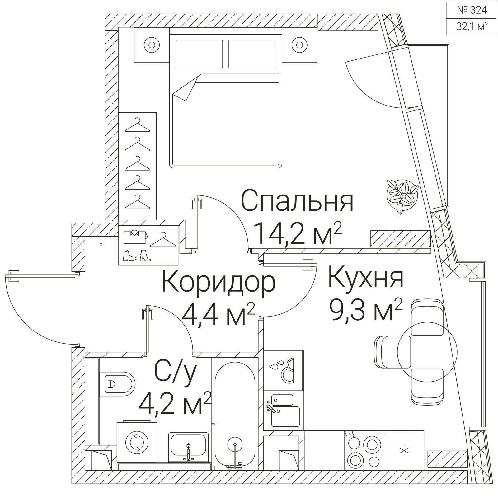 Официальная планировка SEZAR FUTURE, 32,1 м²