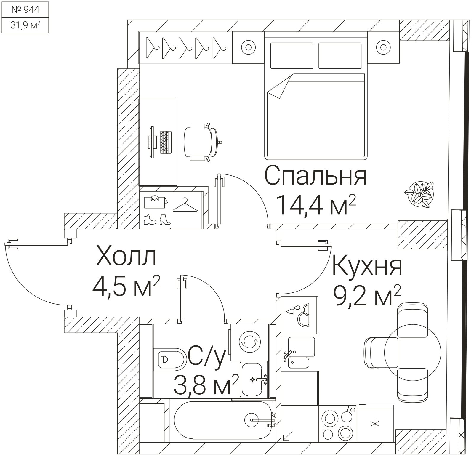 Официальная планировка SEZAR FUTURE, 31,9 м²