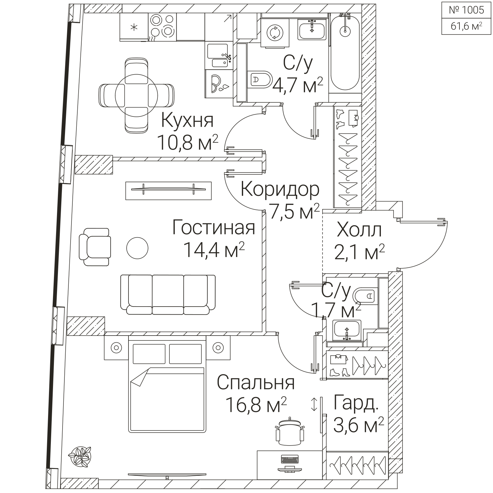 Официальная планировка SEZAR FUTURE, 61,6 м²