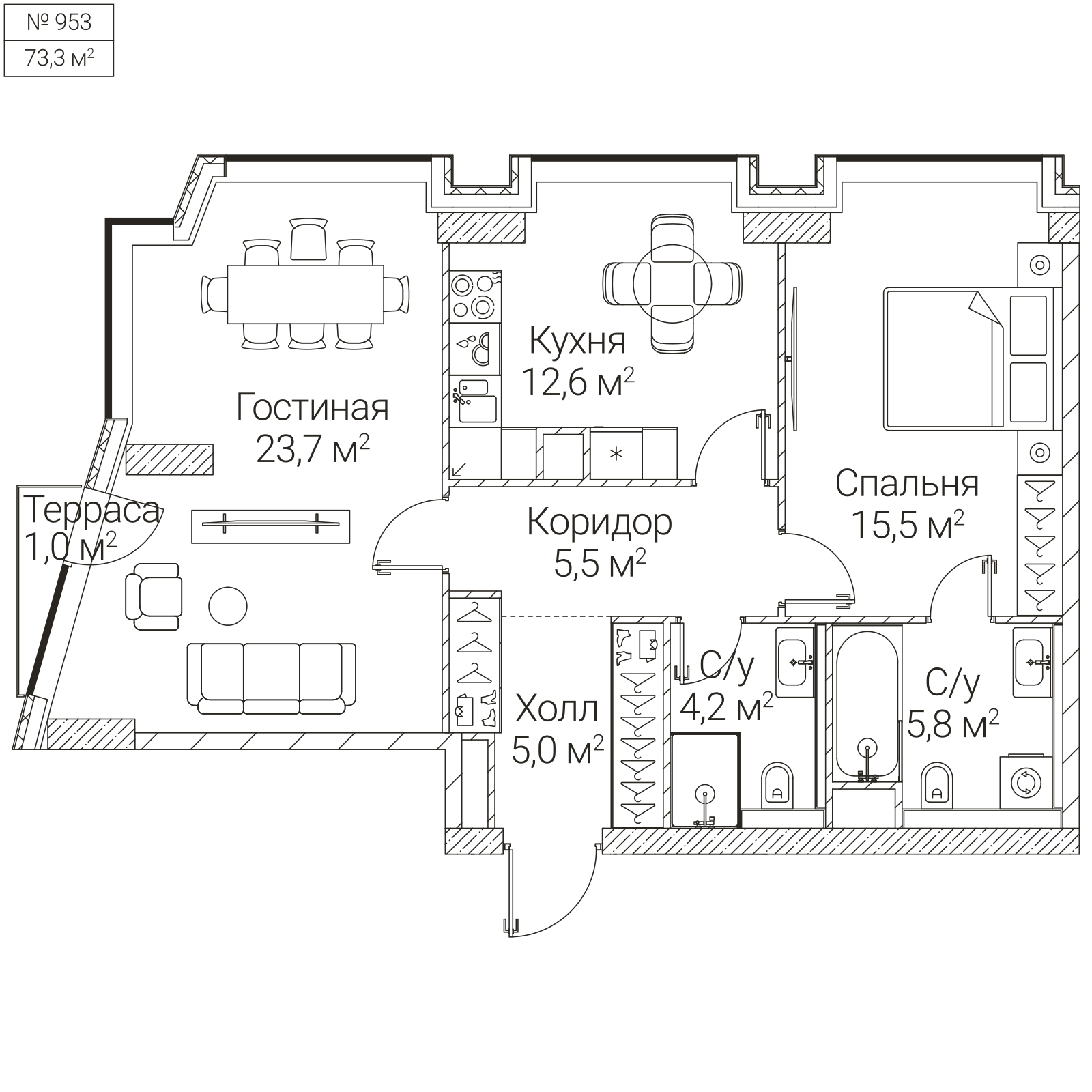 Официальная планировка SEZAR FUTURE, 72,6 м²