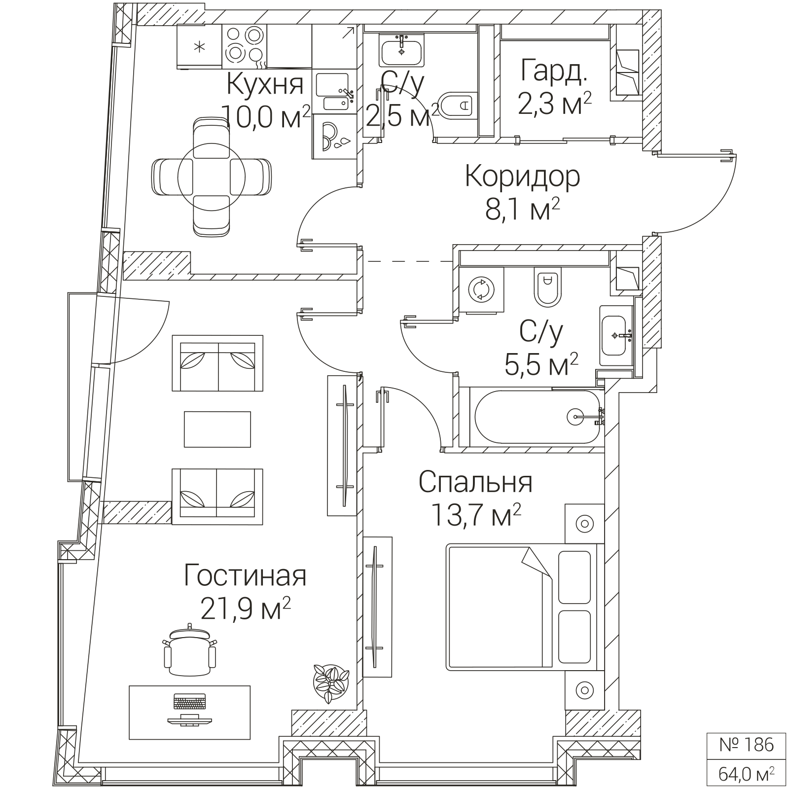 Официальная планировка SEZAR FUTURE, 64 м²