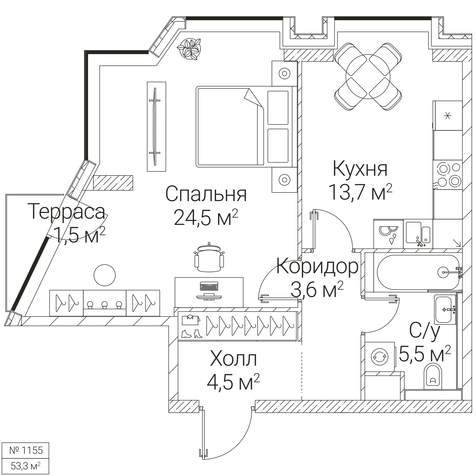 Официальная планировка SEZAR FUTURE, 52,3 м²