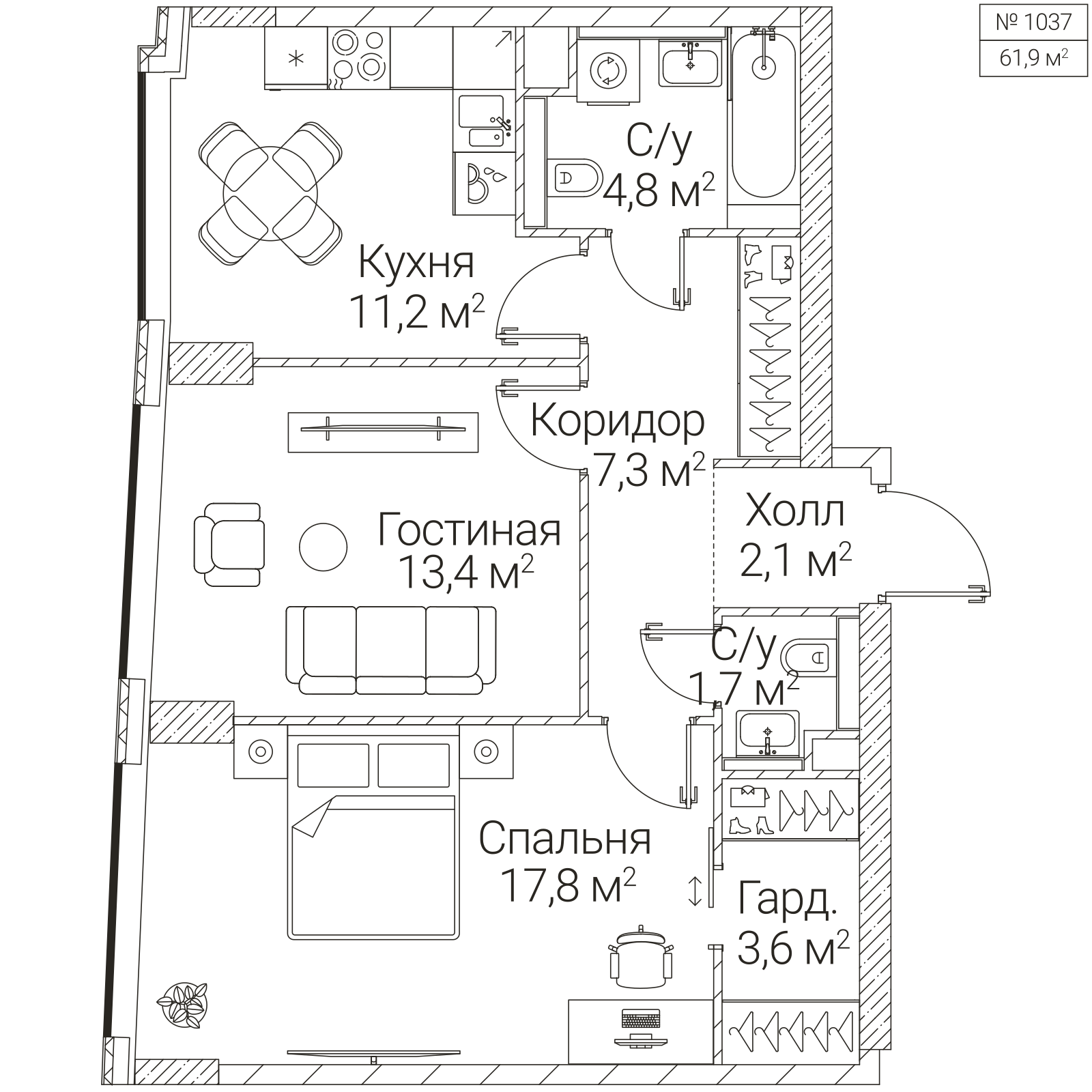 Официальная планировка SEZAR FUTURE, 61,9 м²