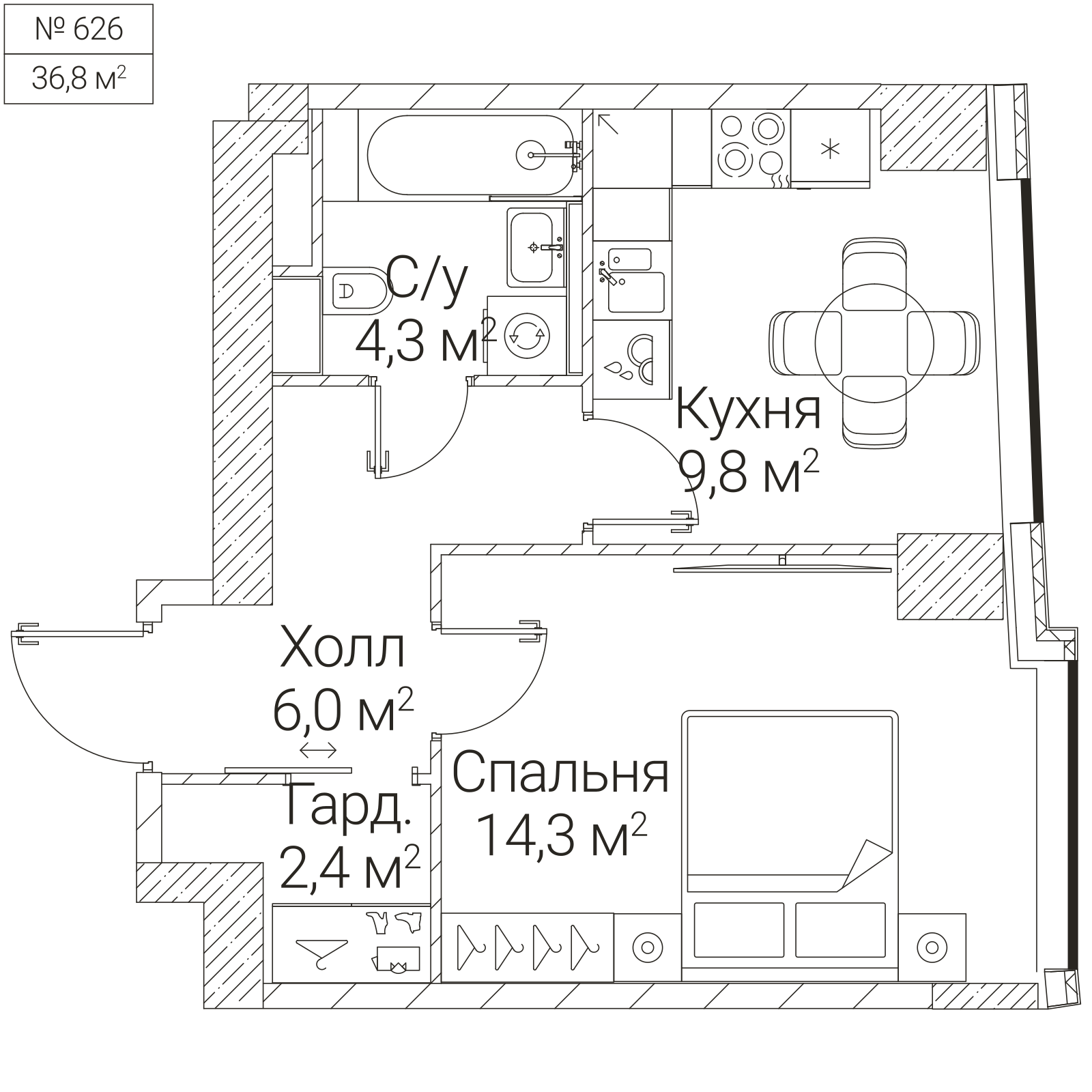 Официальная планировка SEZAR FUTURE, 36,8 м²