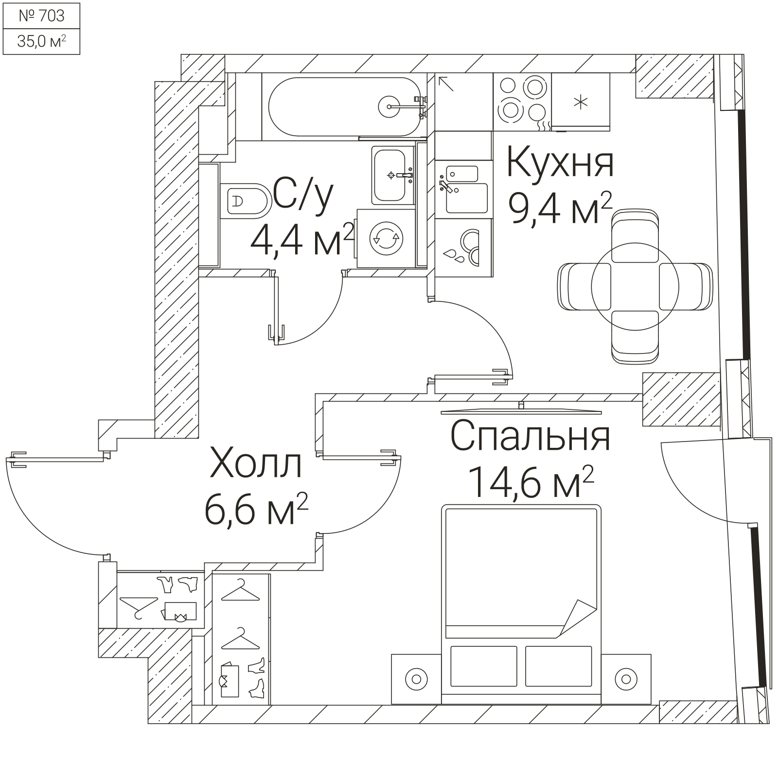 Официальная планировка SEZAR FUTURE, 35 м²