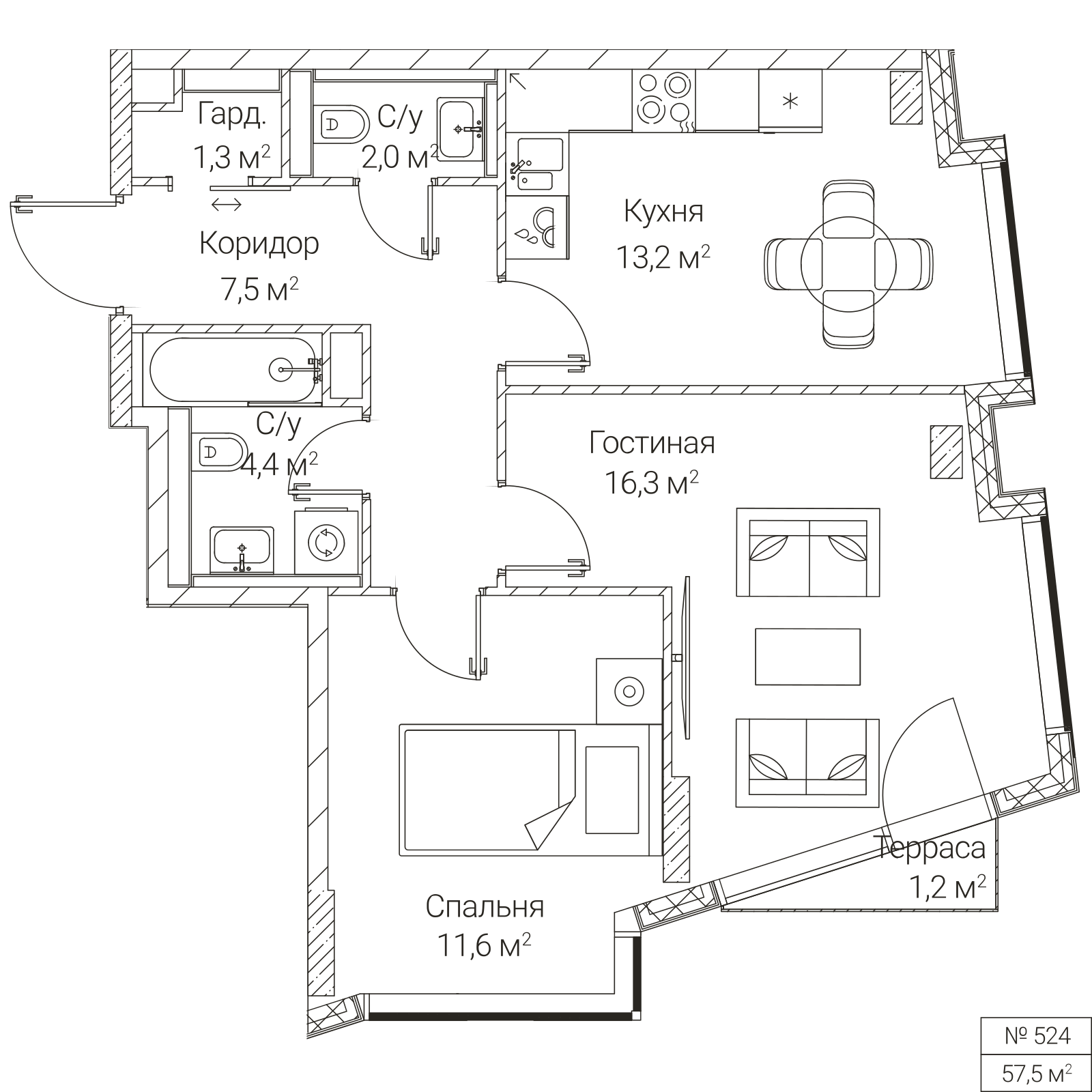 Официальная планировка SEZAR FUTURE, 56,7 м²