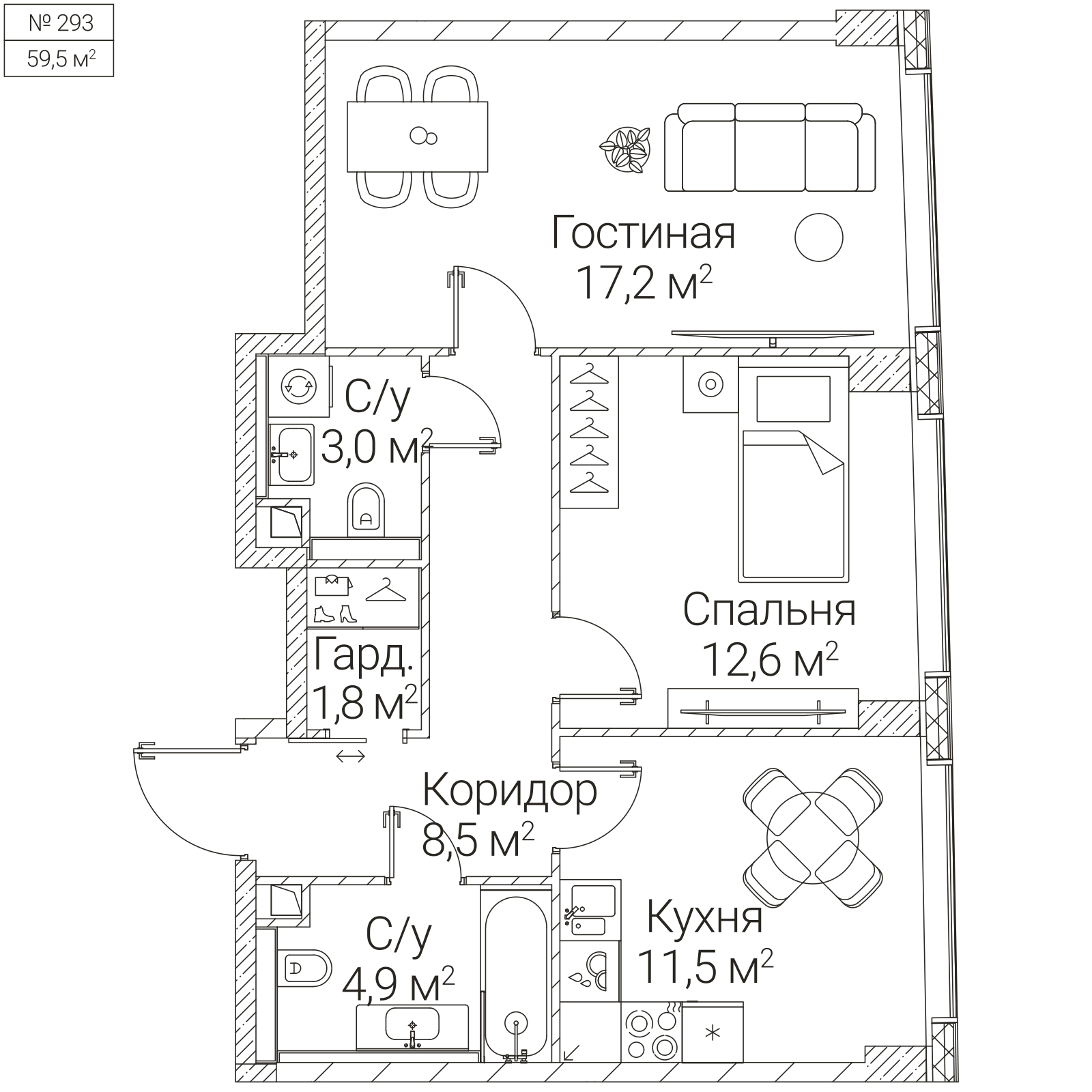 Официальная планировка SEZAR FUTURE, 59,5 м²