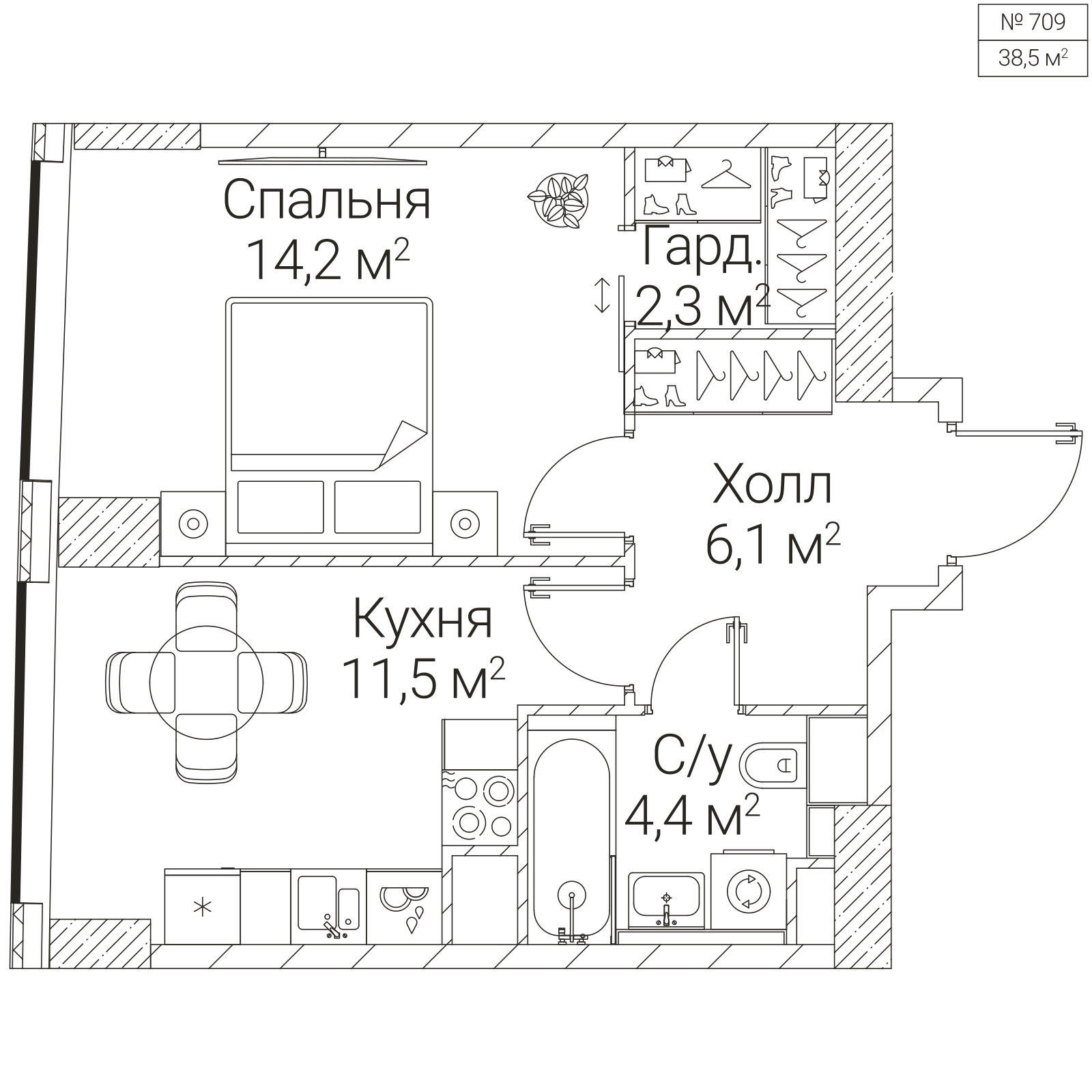 Официальная планировка SEZAR FUTURE, 38,5 м²