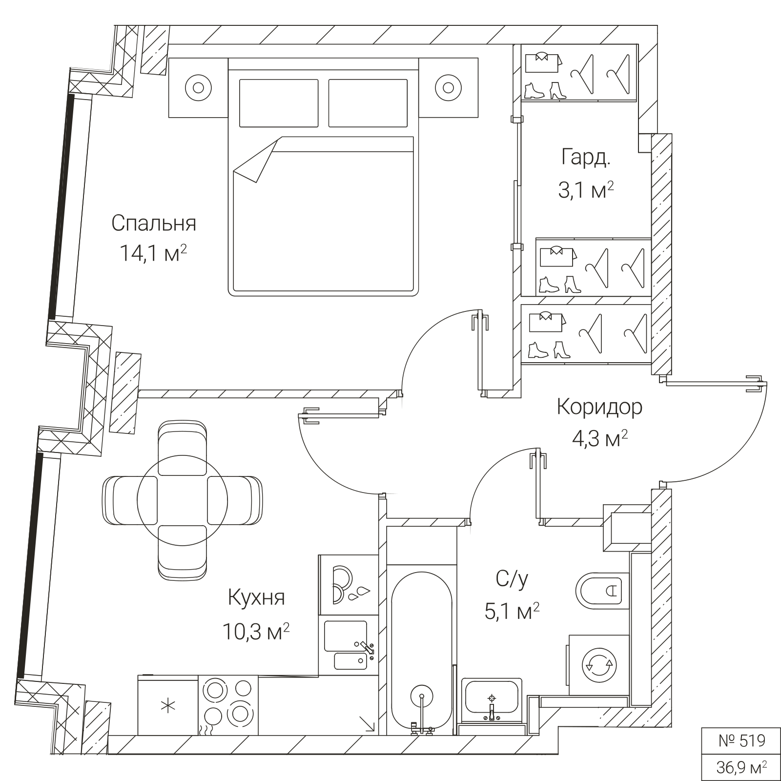 Официальная планировка SEZAR FUTURE, 36,9 м²