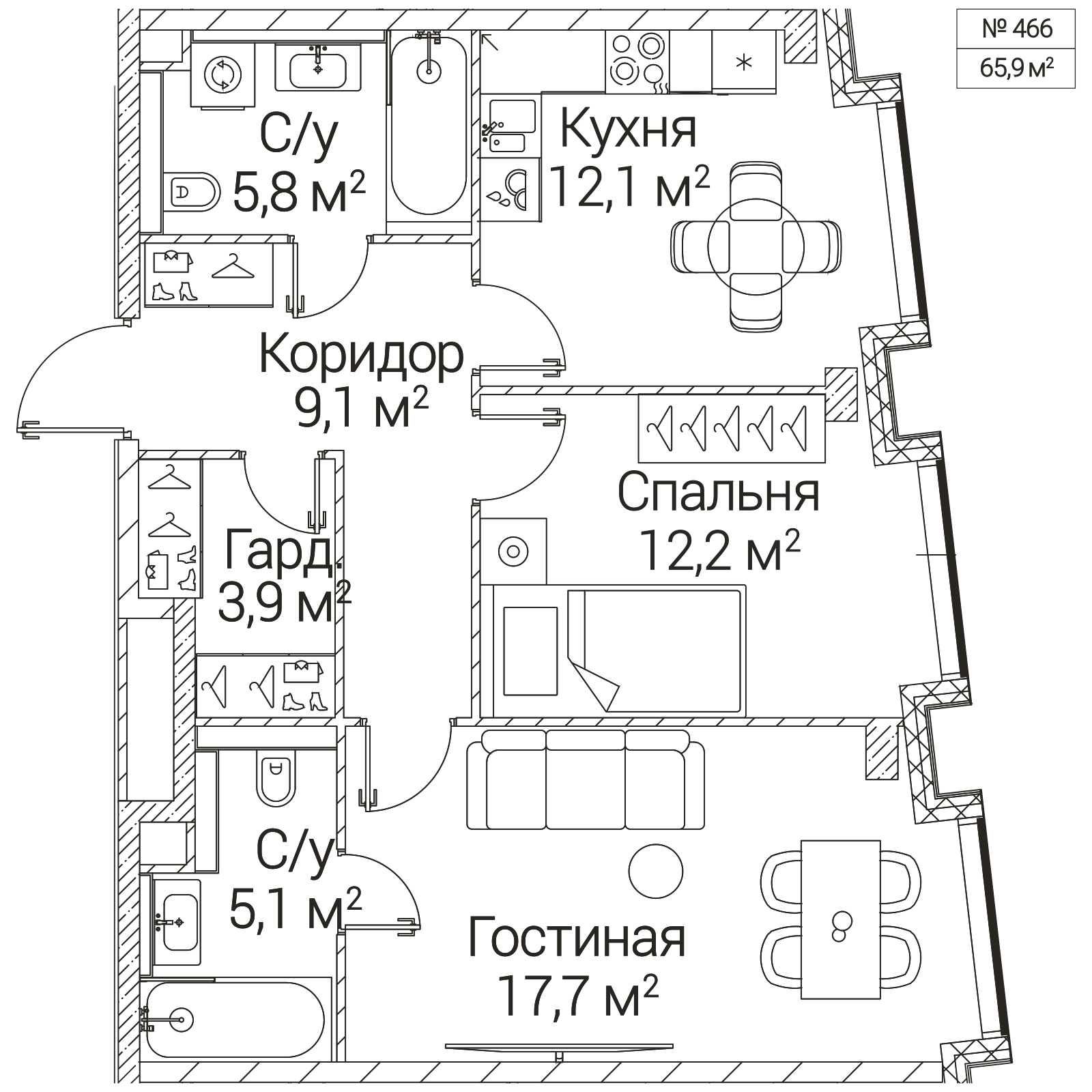 Официальная планировка SEZAR FUTURE, 65,9 м²