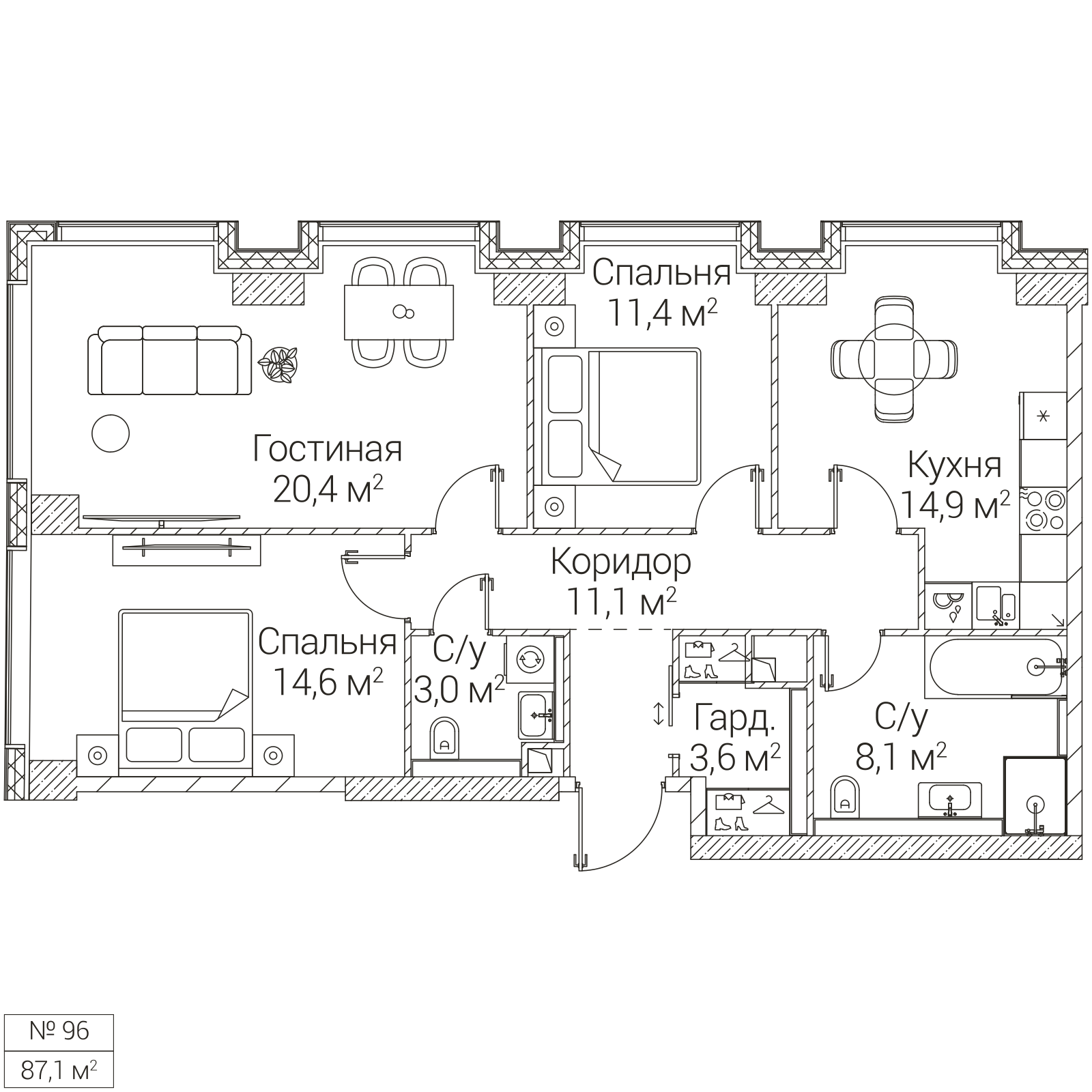 Официальная планировка SEZAR FUTURE, 87,1 м²