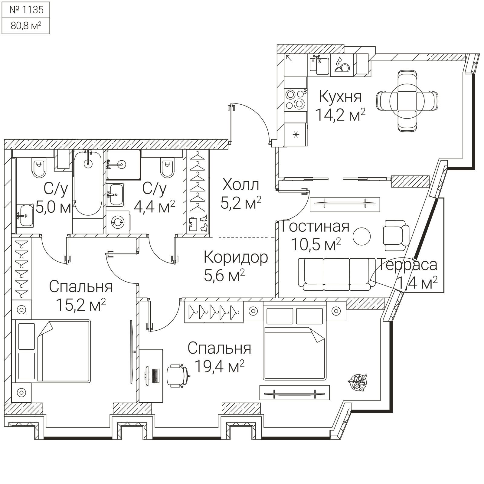 Официальная планировка SEZAR FUTURE, 79,8 м²